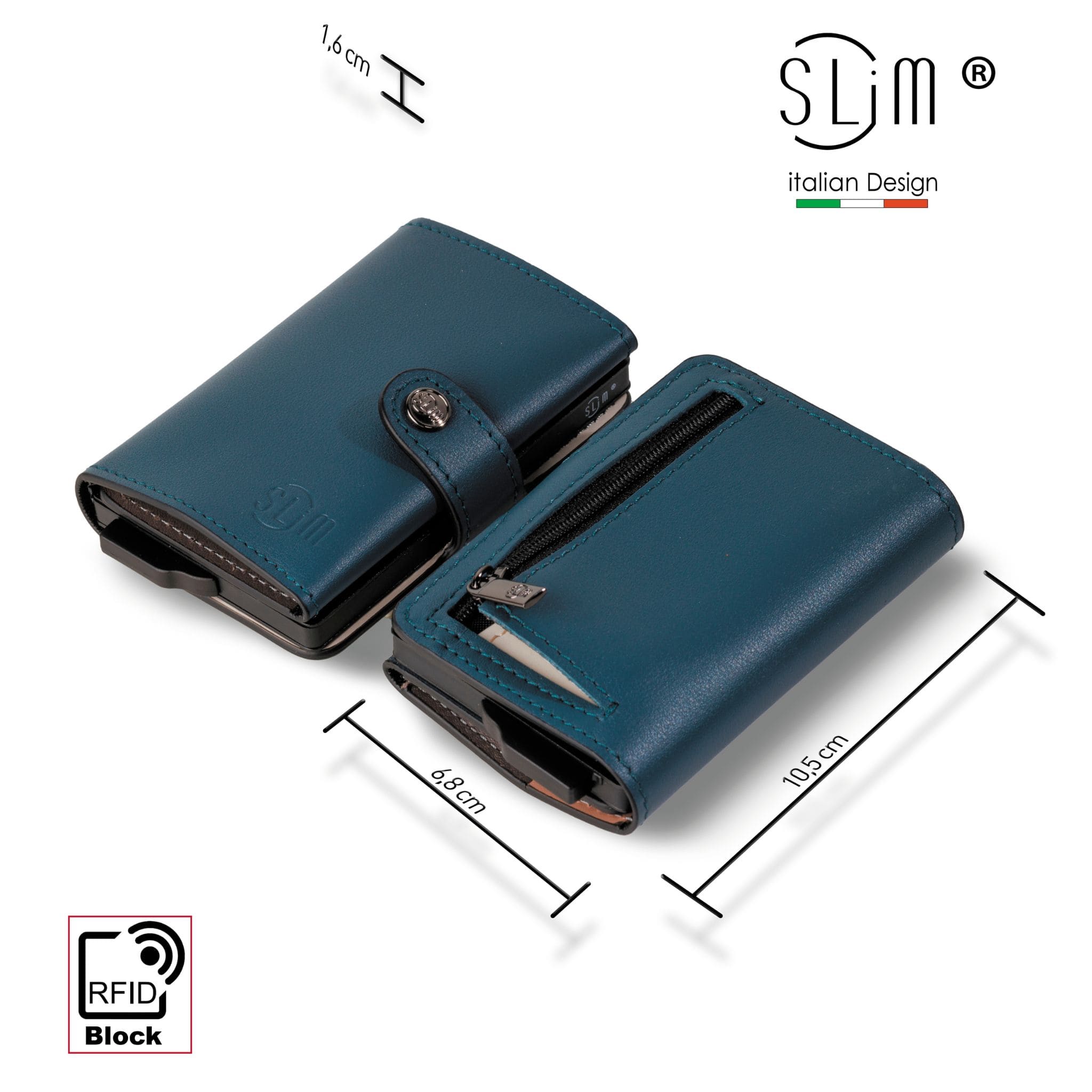 Porta Carte Vera Pelle Multicolor Blu Petrolio Con Zip