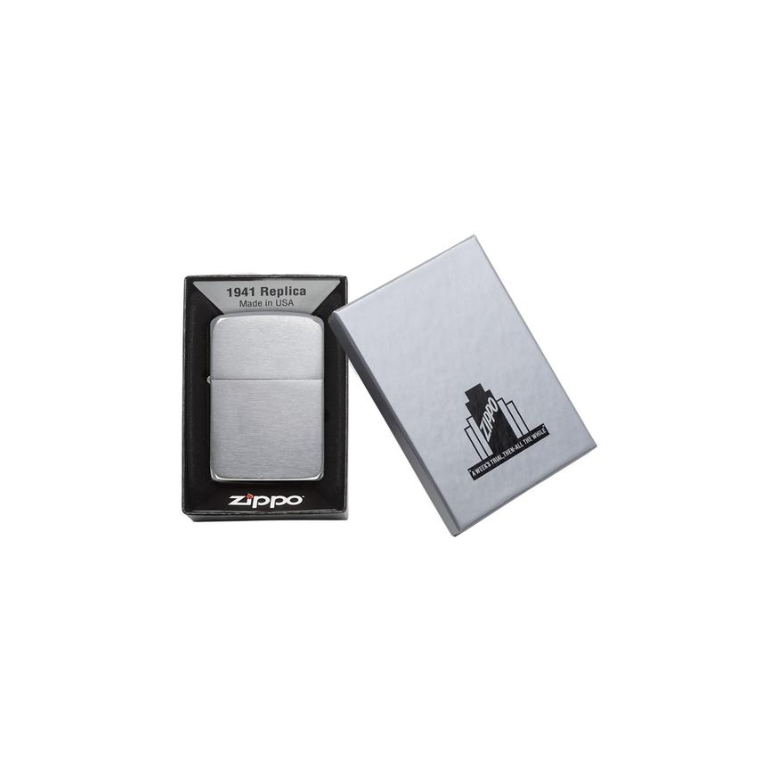Accendino Zippo Brushed Chrome 1941 Replica in metallo a benzina - ricaricabile - antivento