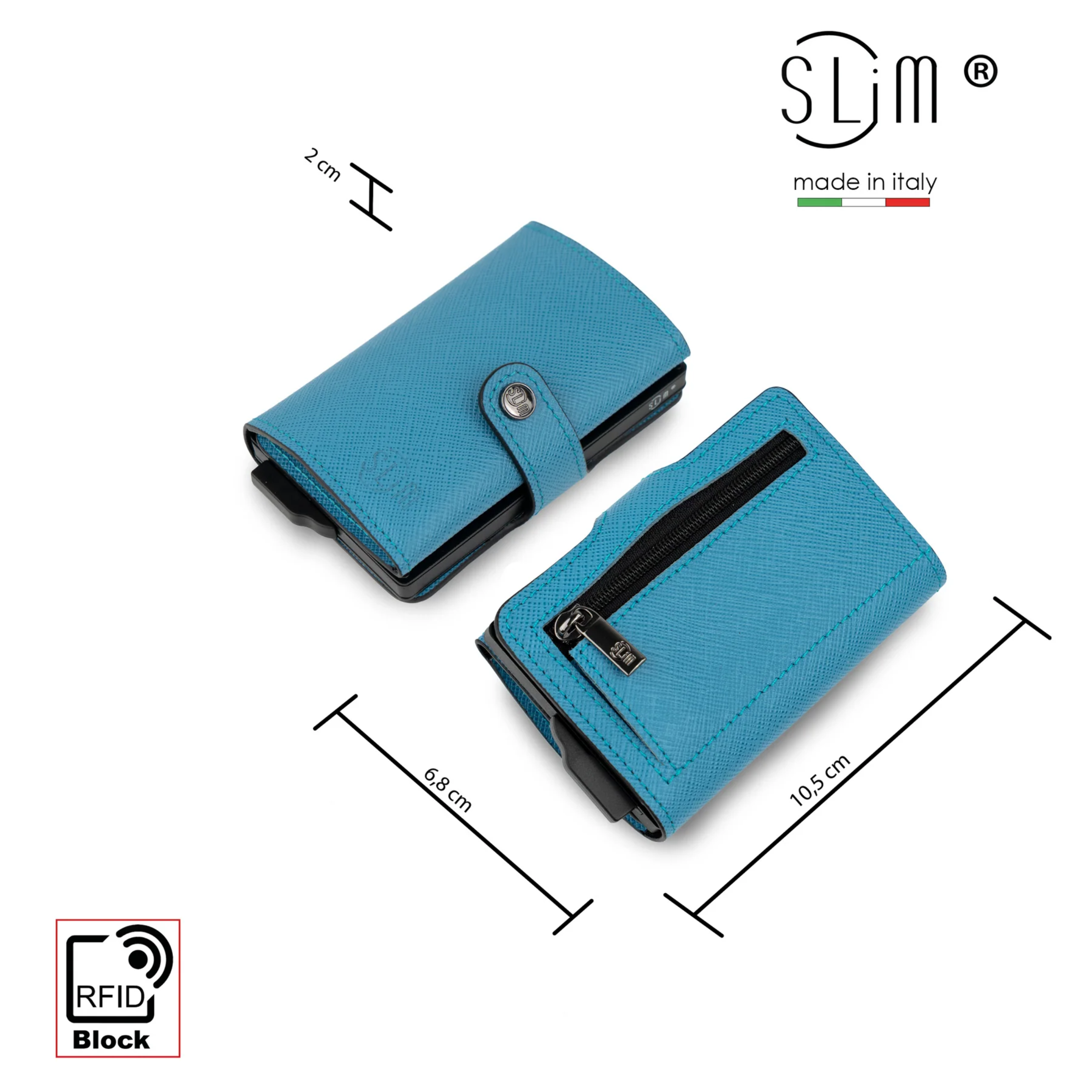 Porte-cartes en cuir véritable Saffiano anti-rayures azur