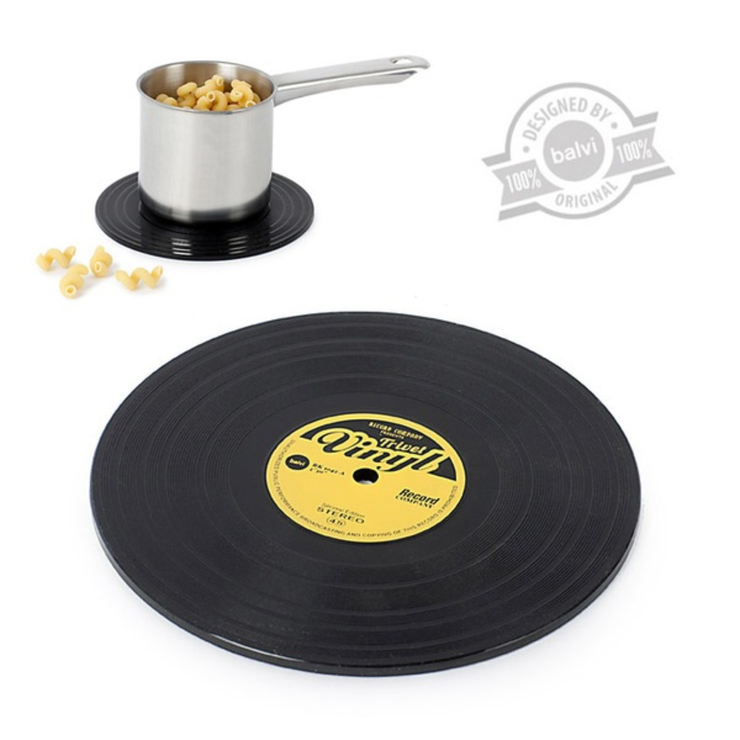 Sottopentola Balvi in silicone a forma di disco in vinile.
