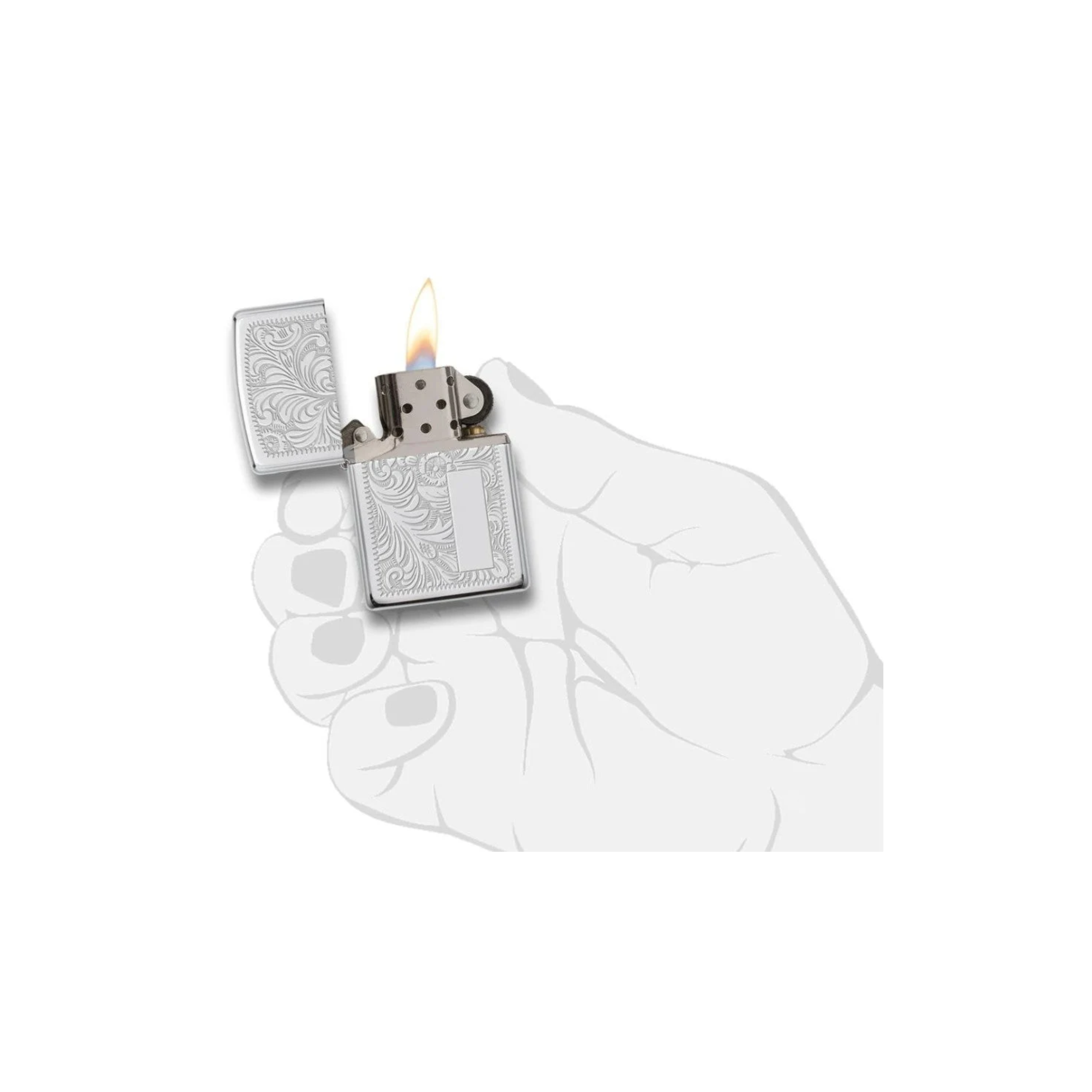 Accendino Zippo High Polish Chrome Venetian 352 in metallo a benzina - ricaricabile - antivento - decorato