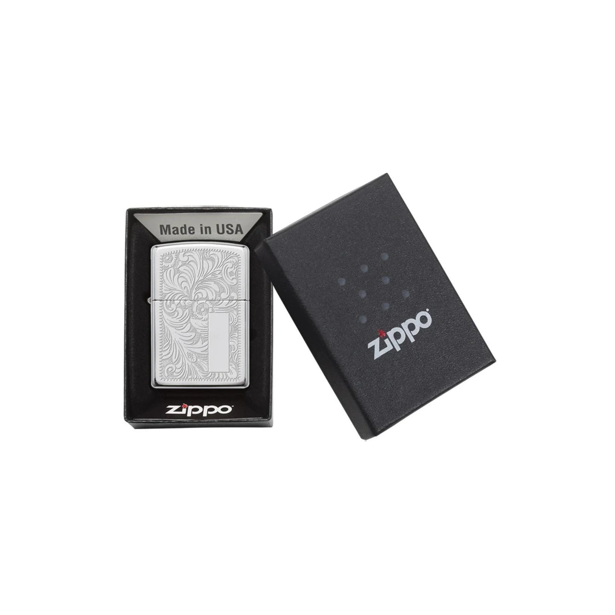 Accendino Zippo High Polish Chrome Venetian 352 in metallo a benzina - ricaricabile - antivento - decorato