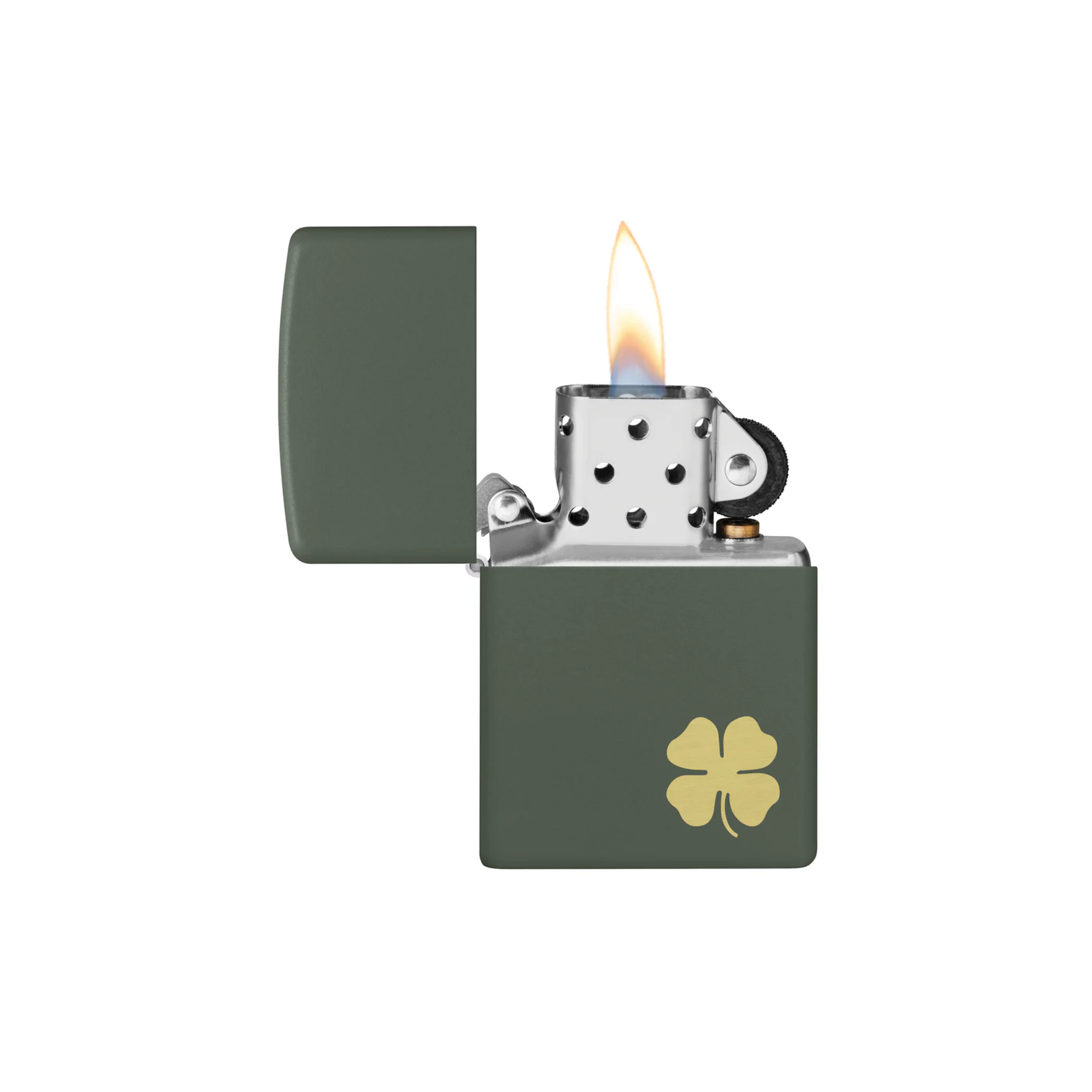 Briquet Zippo Four Leaf en métal à essence - rechargeable - coupe-vent - trèfle à quatre feuilles