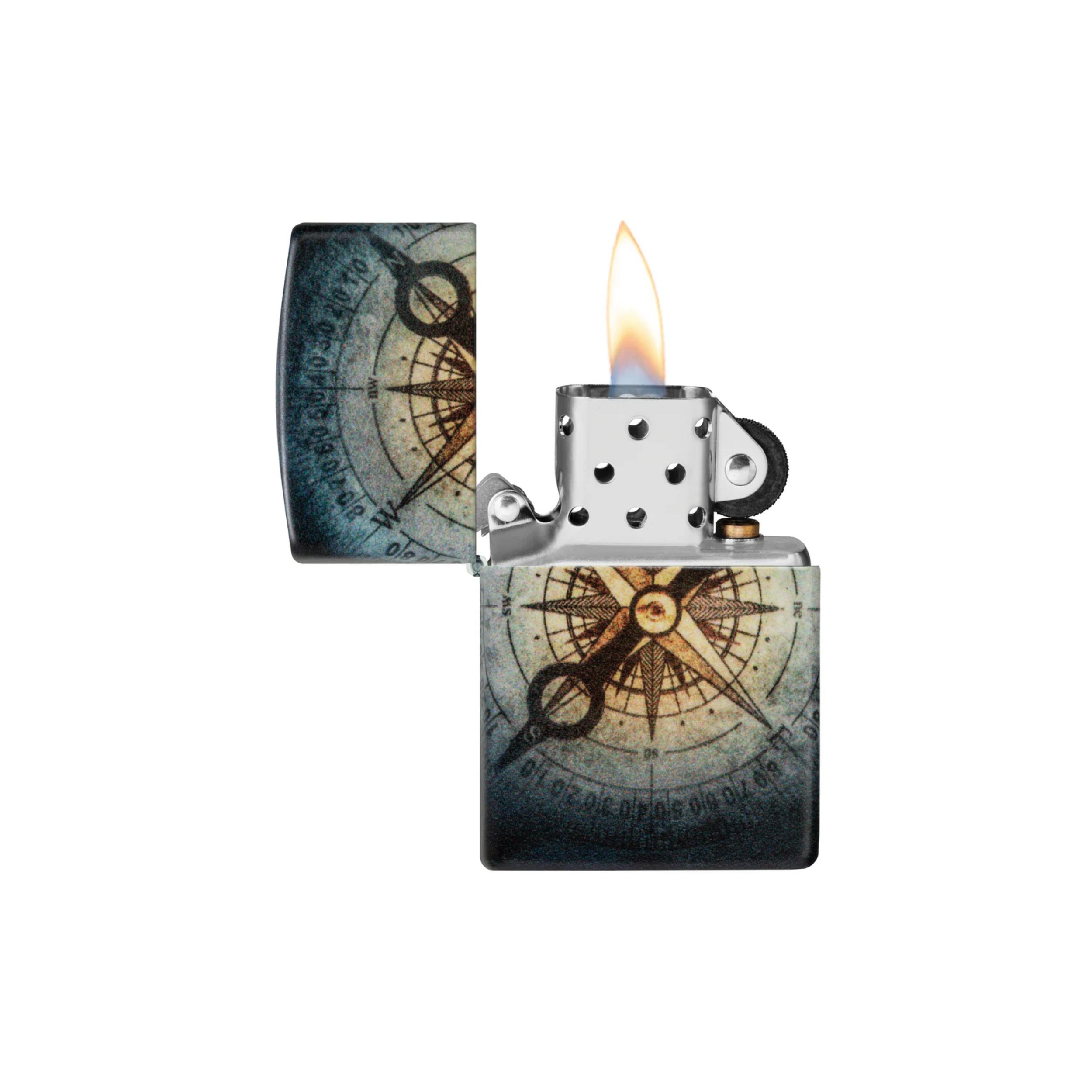 Accendino ZIppo Compass Ghost in metallo a benzina - ricaricabile - antivento - bussola