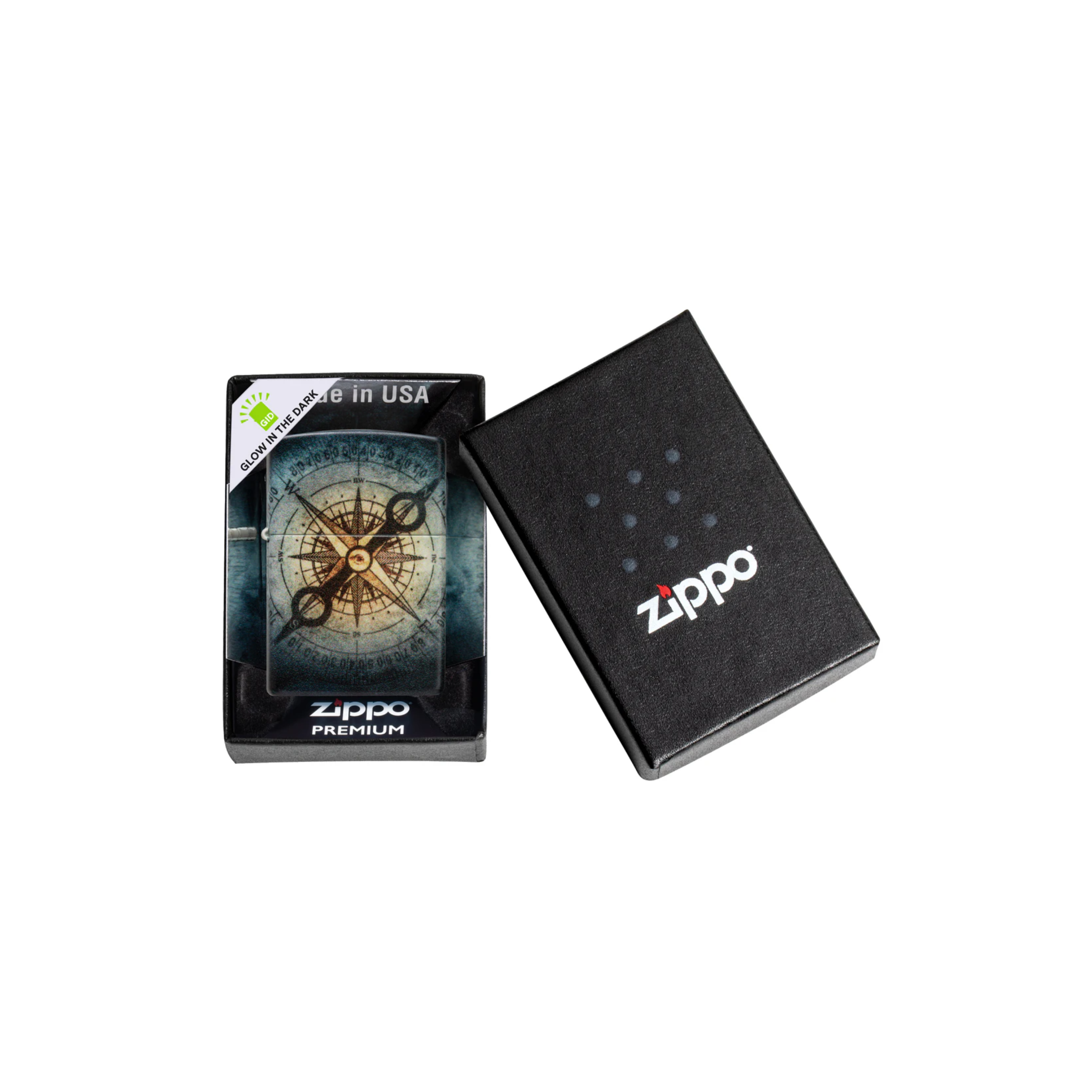 Accendino ZIppo Compass Ghost in metallo a benzina - ricaricabile - antivento - bussola