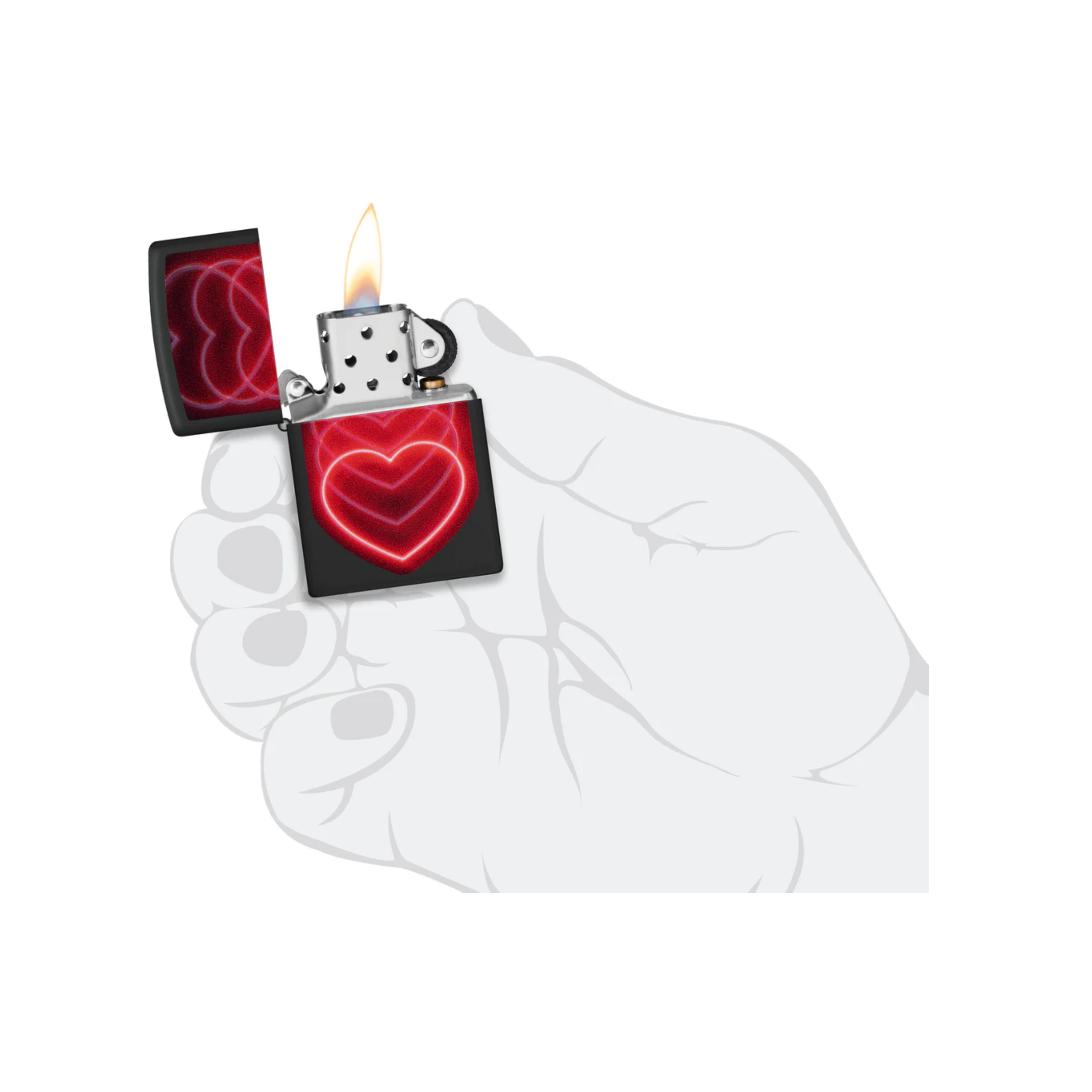Accendino Zippo Hearts in metallo a benzina - ricaricabile - antivento - cuore luminoso