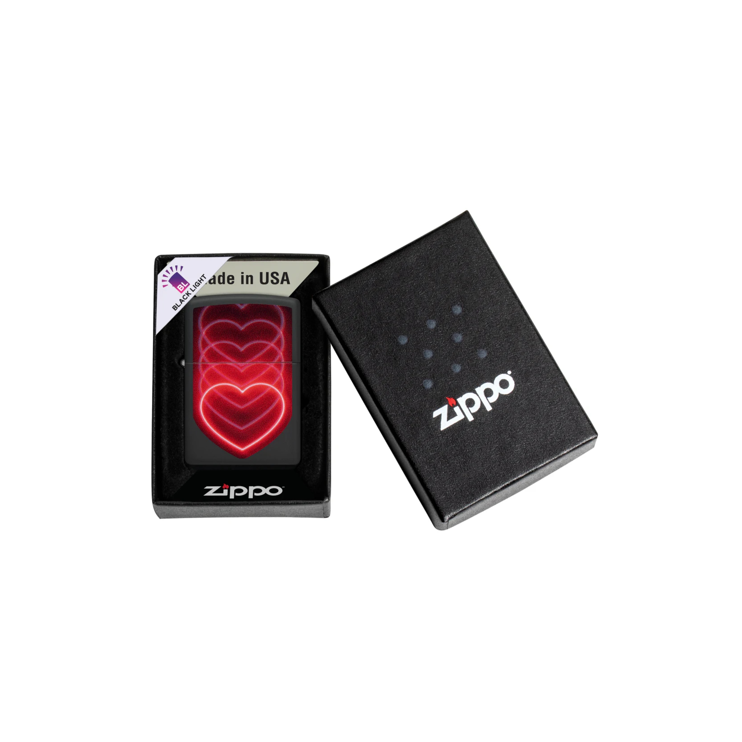 Accendino Zippo Hearts in metallo a benzina - ricaricabile - antivento - cuore luminoso