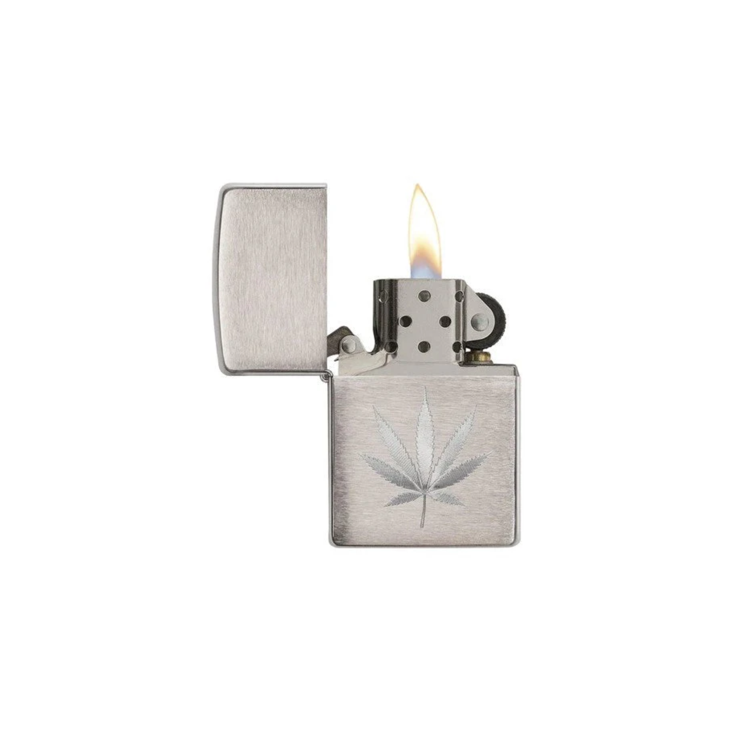 Accendino Zippo Chrome Leaf Design in metallo a benzina - ricaricabile - antivento -foglia di marijuana