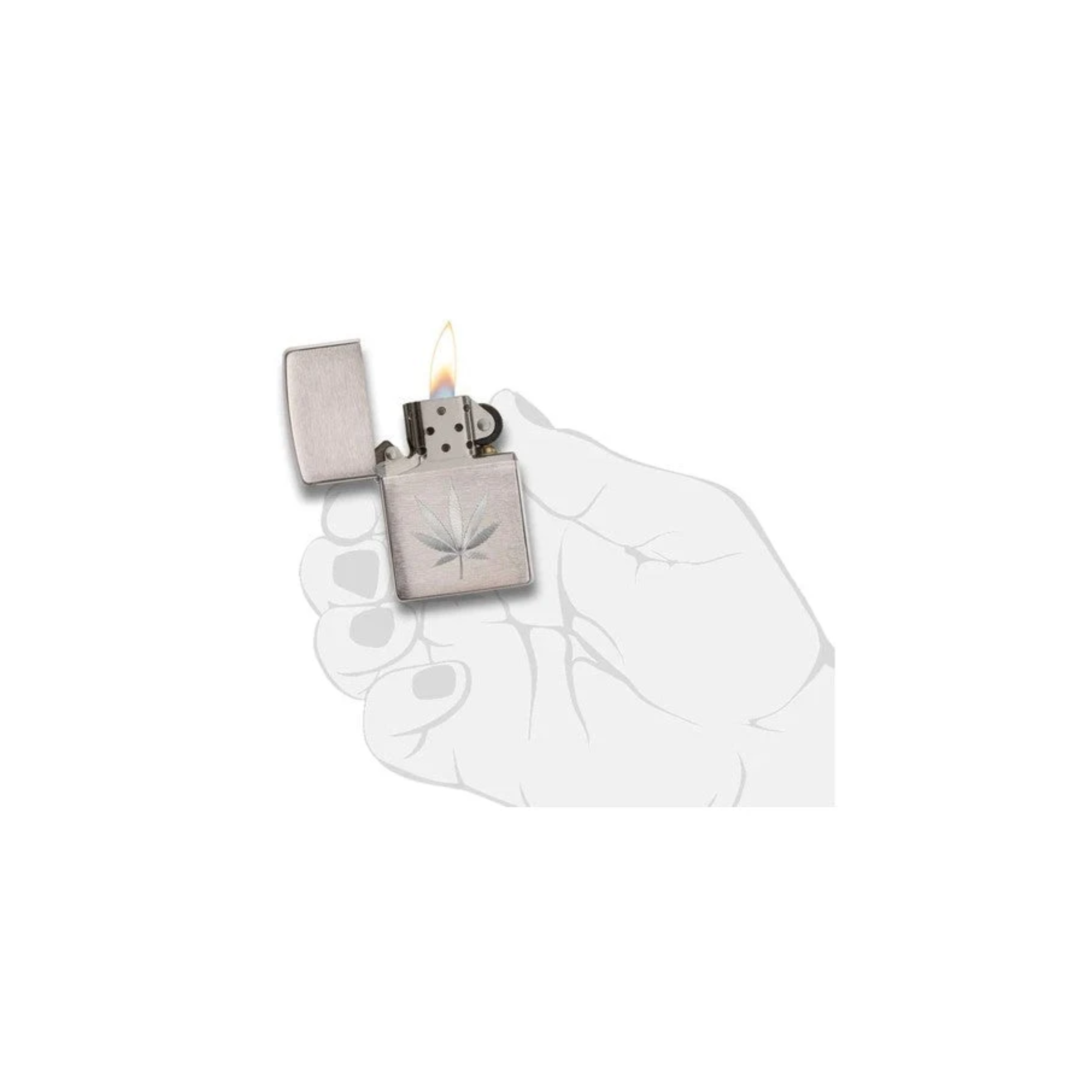 Accendino Zippo Chrome Leaf Design in metallo a benzina - ricaricabile - antivento -foglia di marijuana