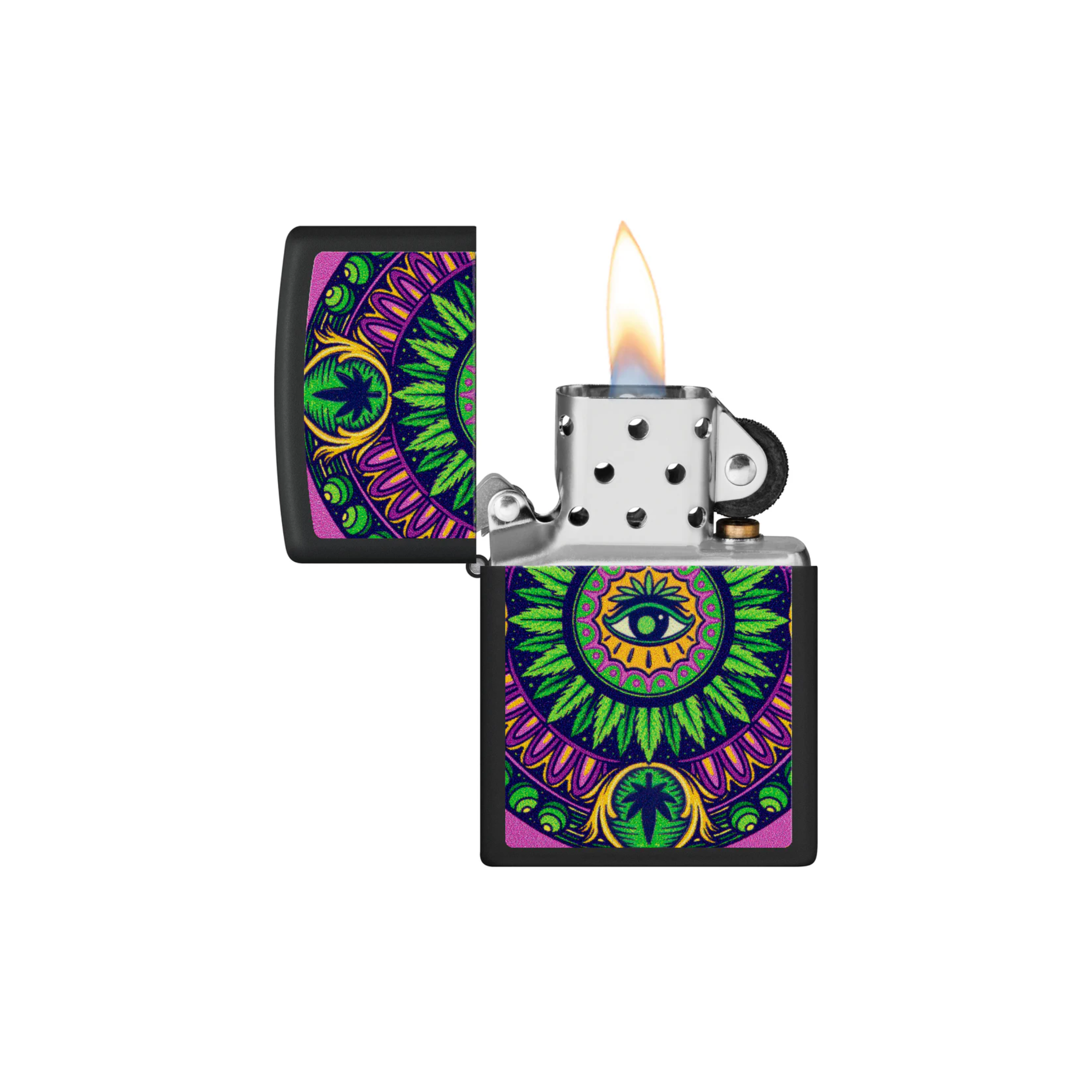 Accendino Zippo Leaf Pattern Black Light in metallo a benzina - ricaricabile - antivento - occhio