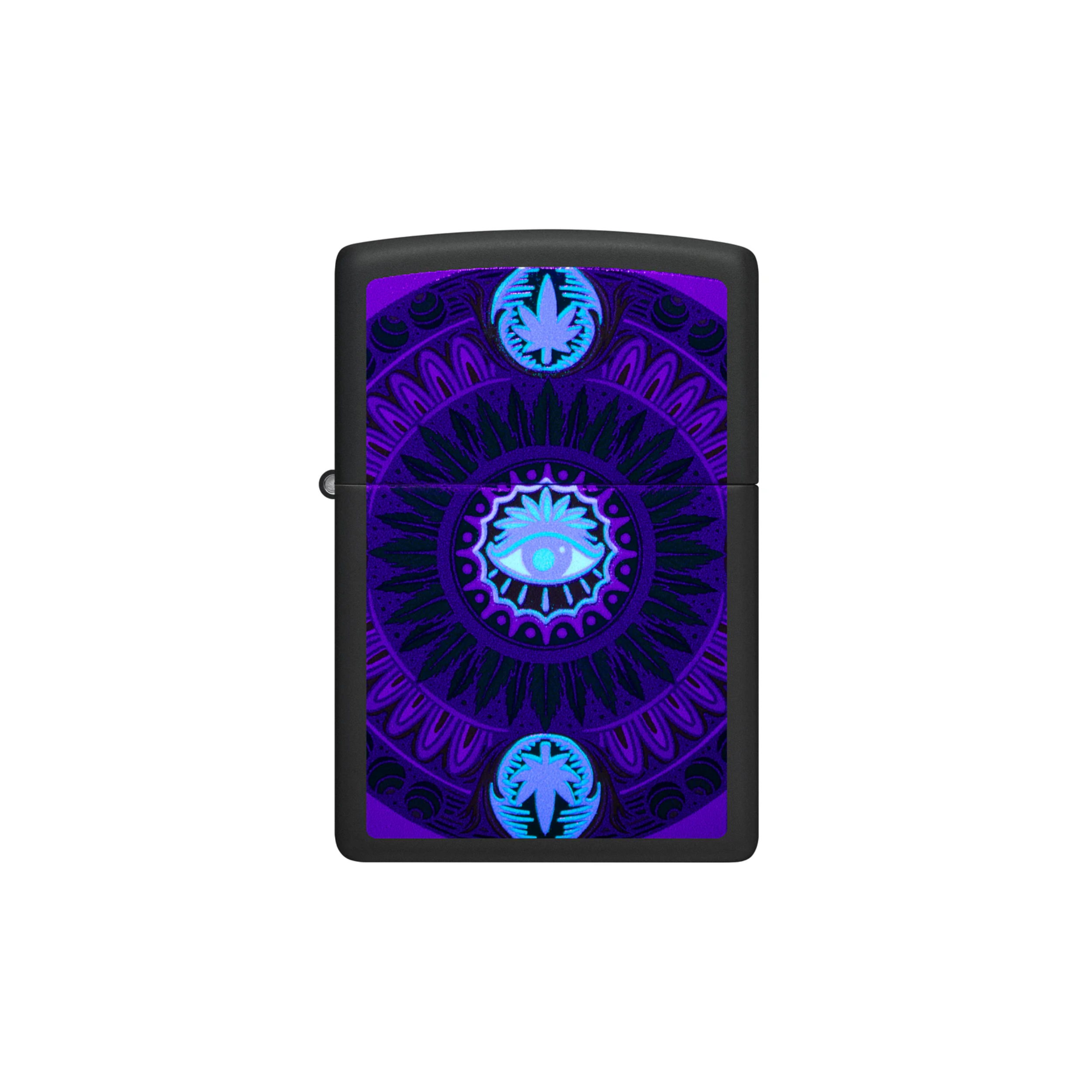 Accendino Zippo Leaf Pattern Black Light in metallo a benzina - ricaricabile - antivento - occhio