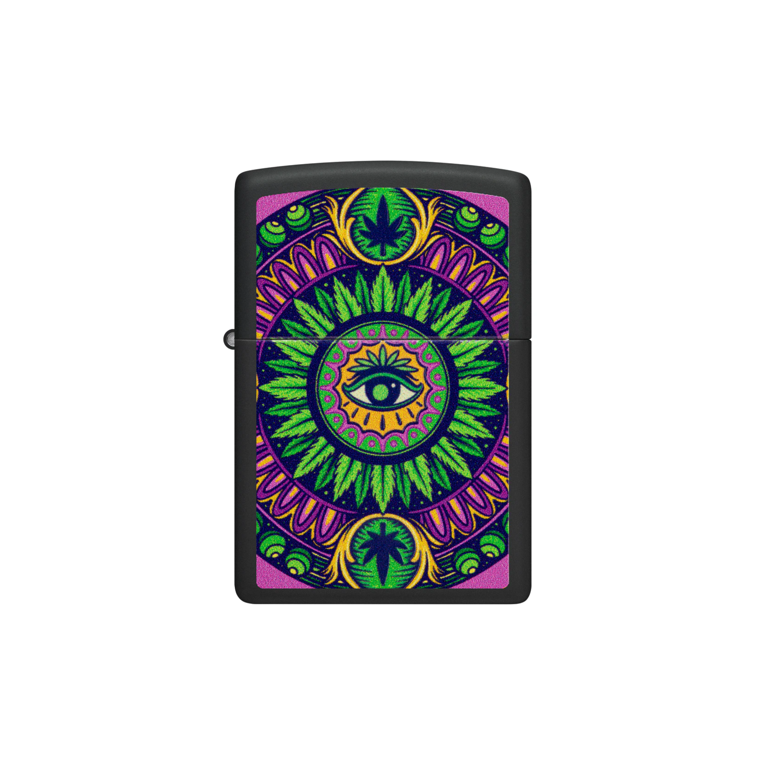 Accendino Zippo Leaf Pattern Black Light in metallo a benzina - ricaricabile - antivento - occhio