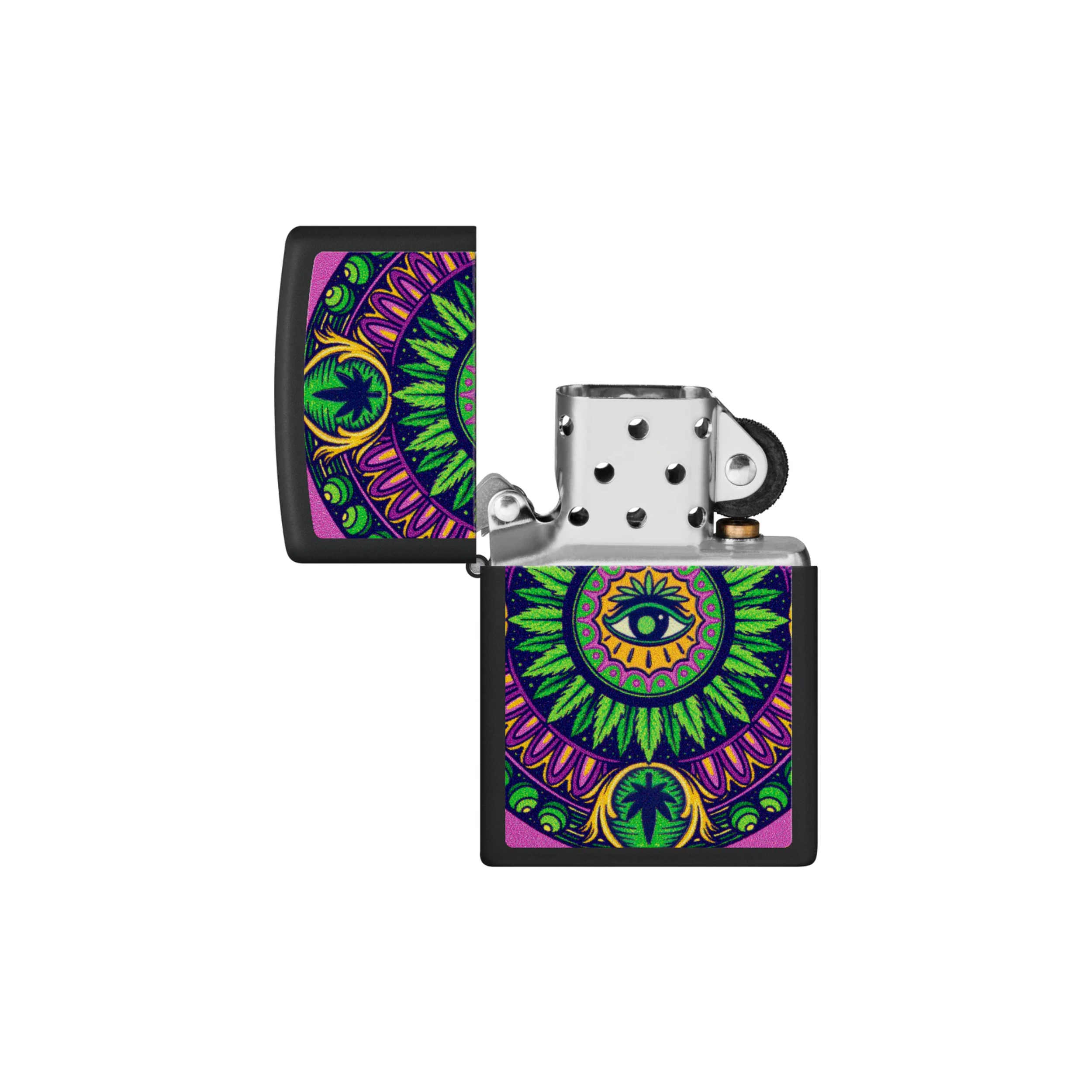 Accendino Zippo Leaf Pattern Black Light in metallo a benzina - ricaricabile - antivento - occhio