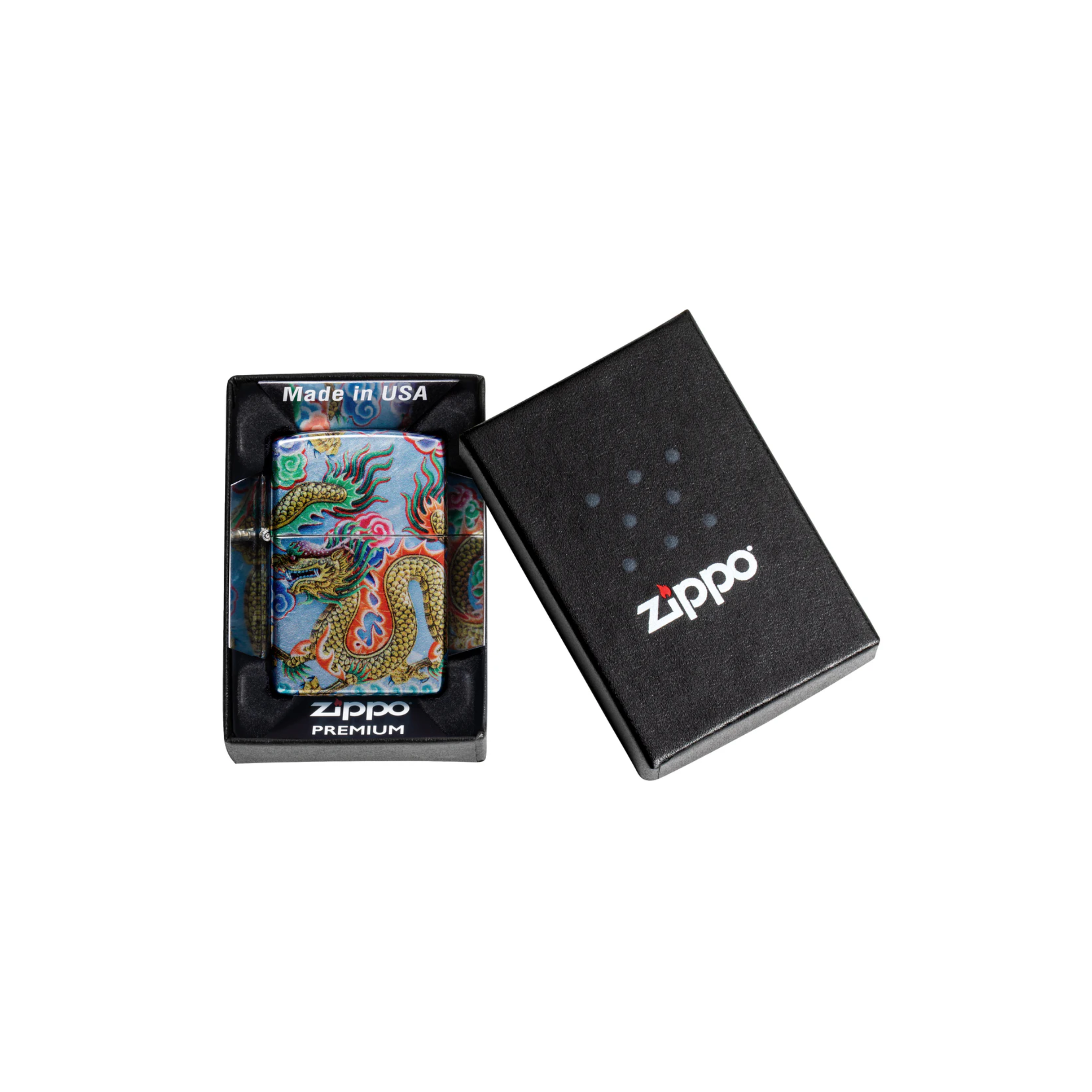 Accendino Zippo Dragon in metallo a benzina - ricaricabile - antivento - drago