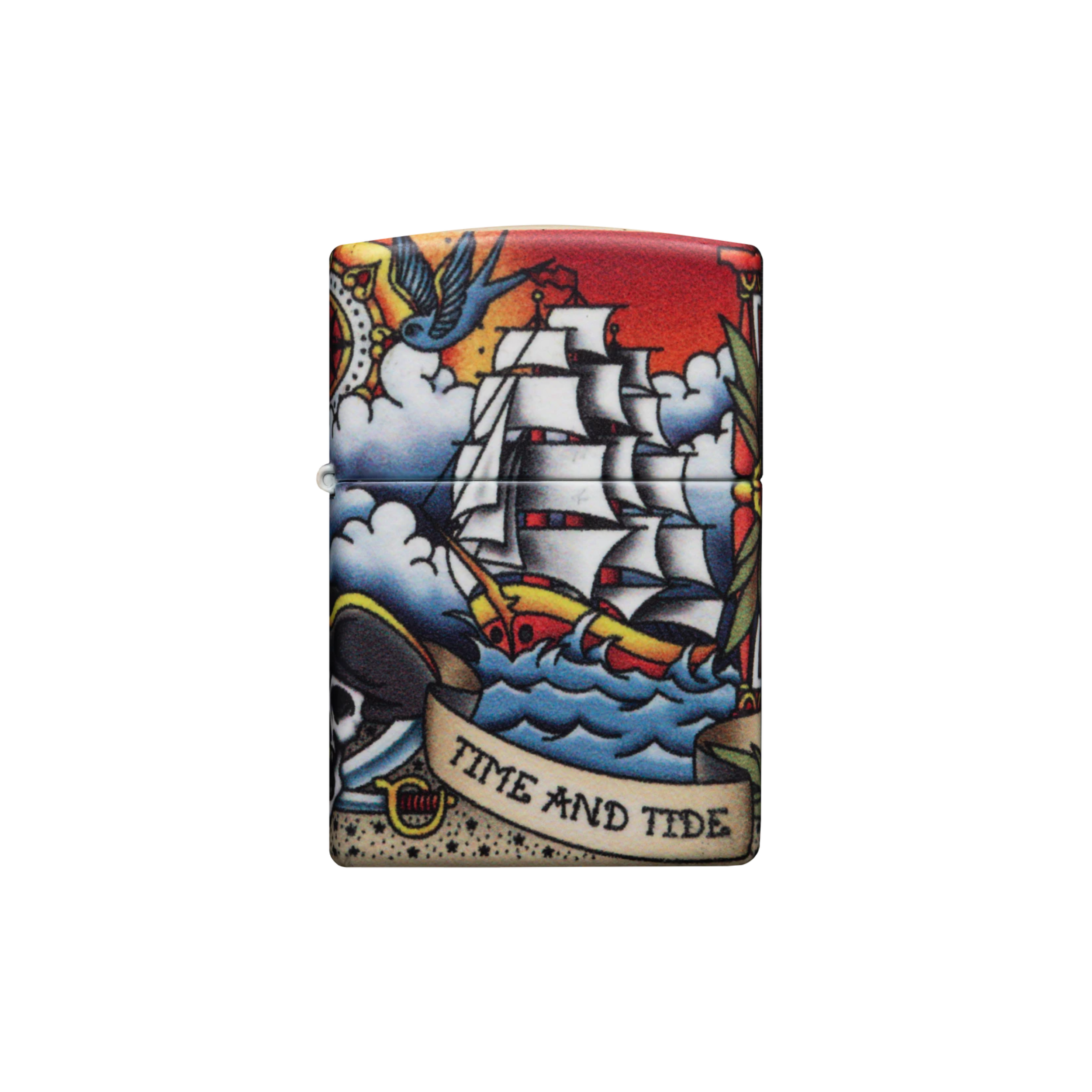 Accendino ZIppo Nautical Tattoo in metallo a benzina - ricaricabile - antivento - nave pirati
