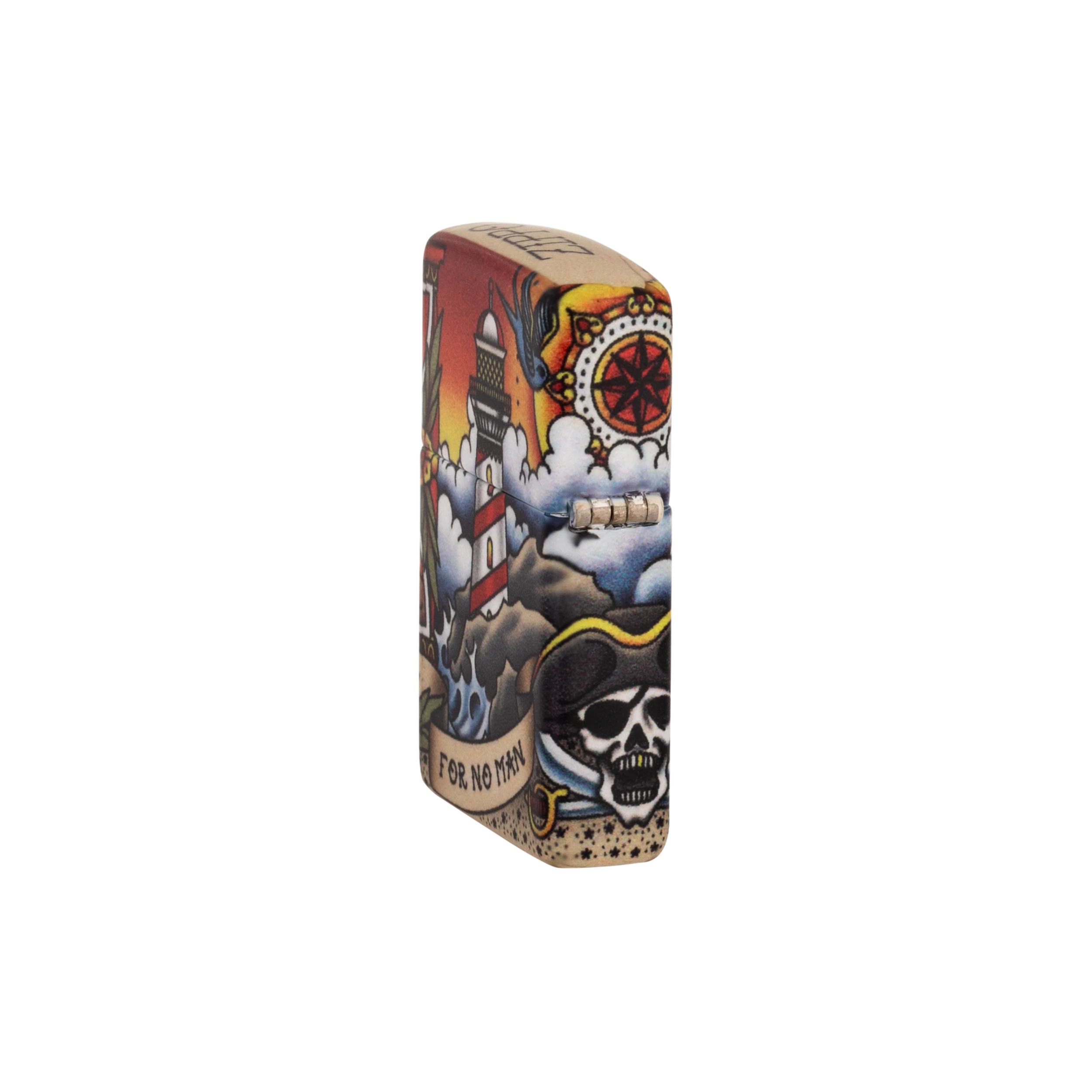 Accendino ZIppo Nautical Tattoo in metallo a benzina - ricaricabile - antivento - nave pirati