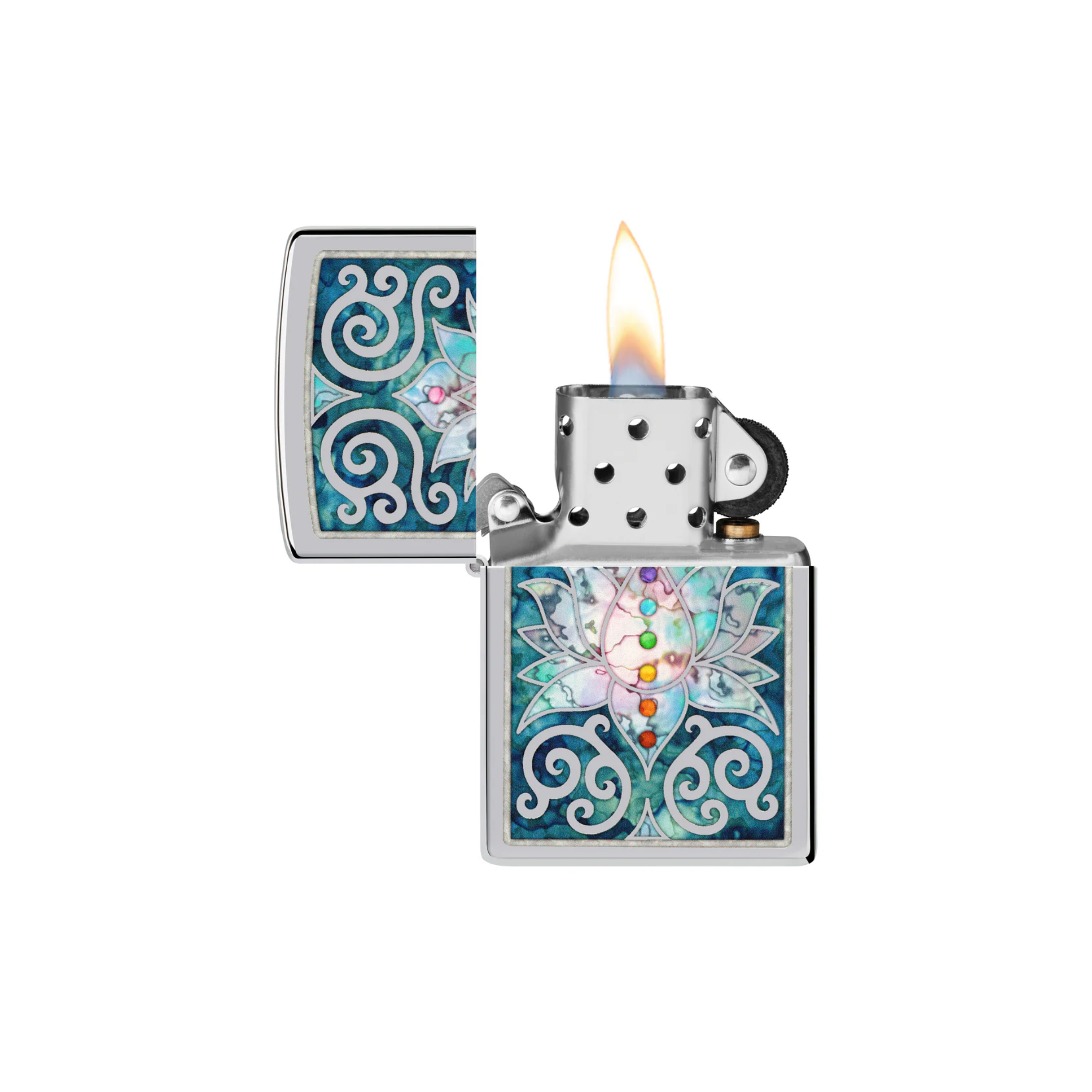 Accendino ZIppo Lotus Flower in metallo a benzina - ricaricabile - antivento - fiore di loto