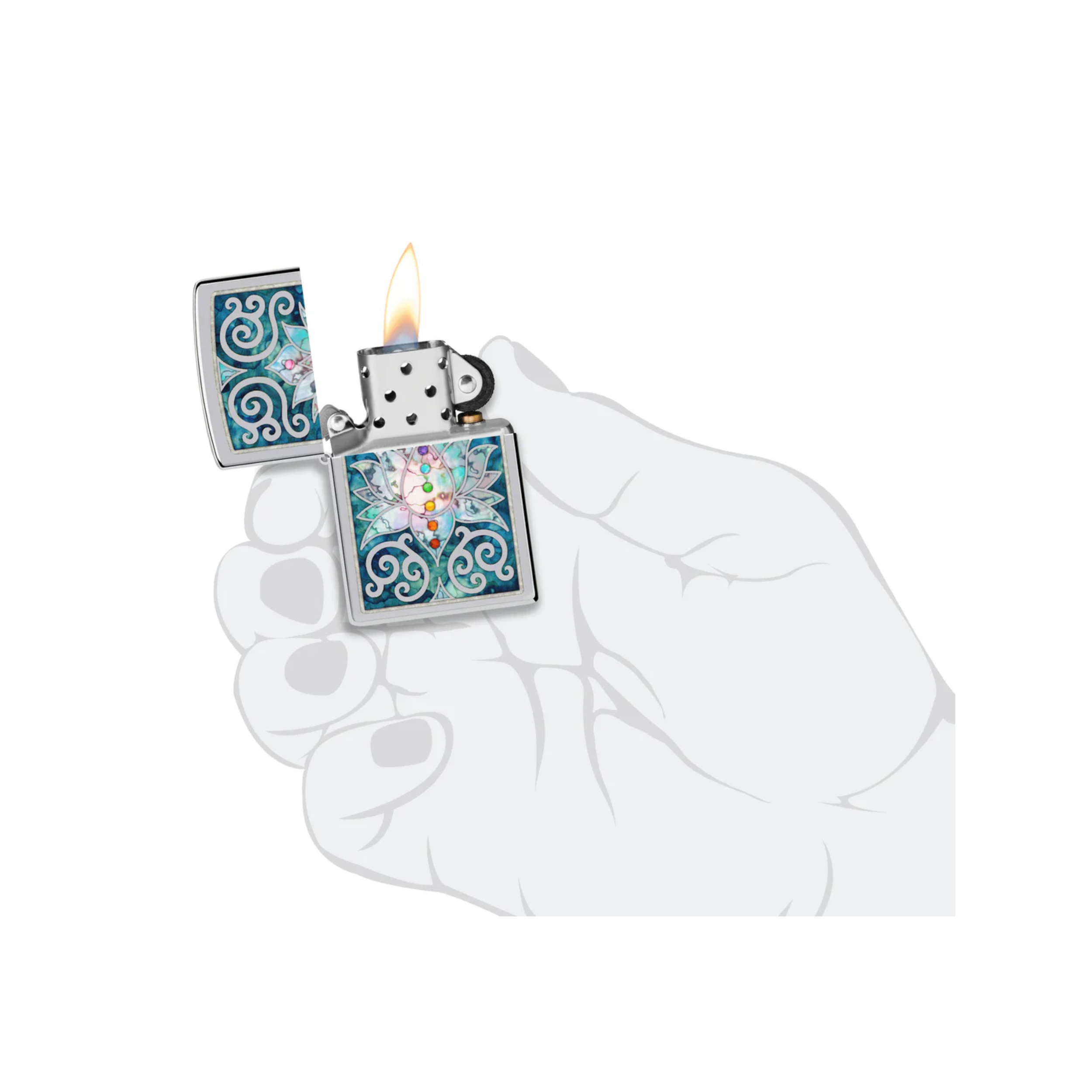 Accendino ZIppo Lotus Flower in metallo a benzina - ricaricabile - antivento - fiore di loto