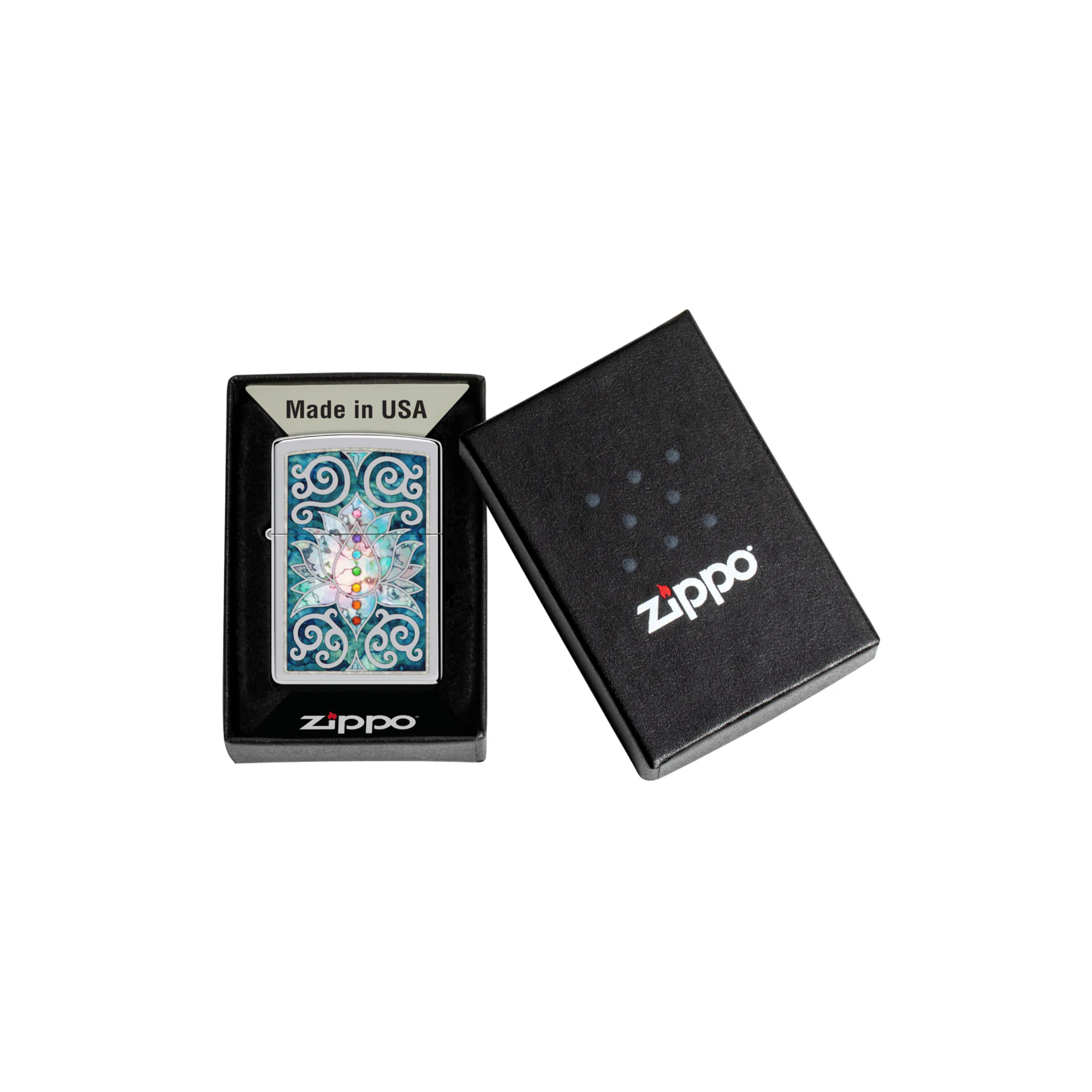Accendino ZIppo Lotus Flower in metallo a benzina - ricaricabile - antivento - fiore di loto