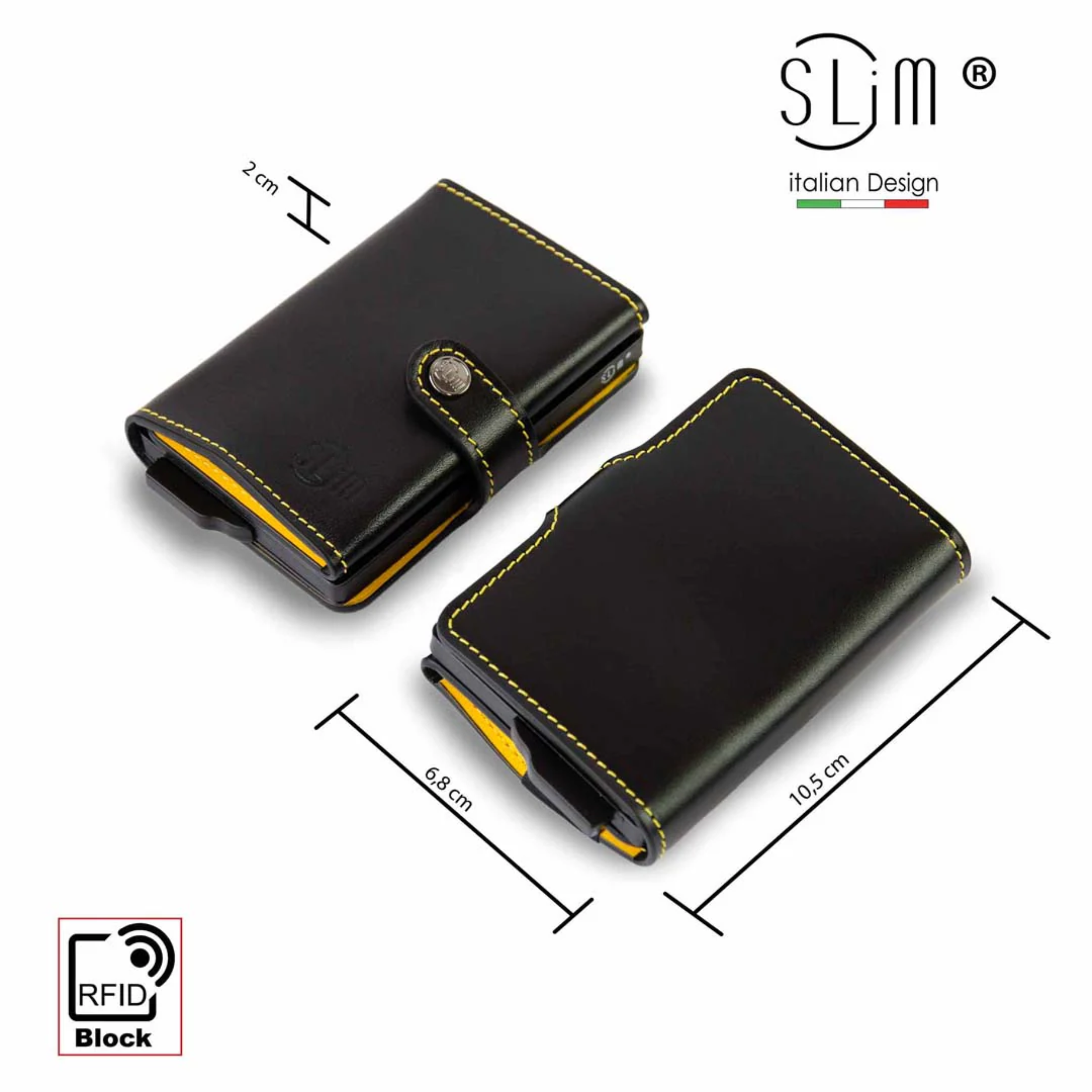 Porta Carte Vera Pelle Nero e Giallo