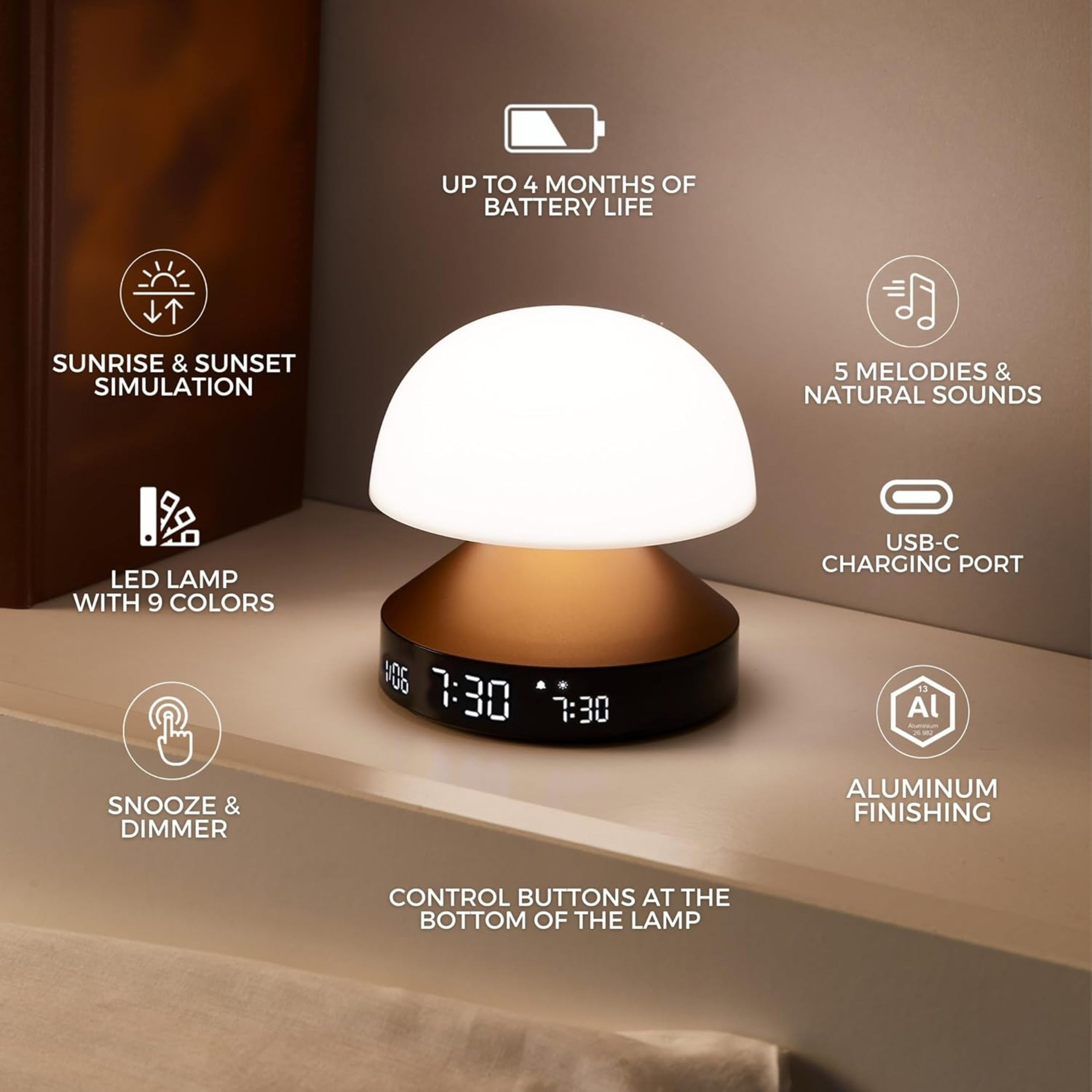 Mina Sunrise Lexon - Sveglia con simulazione di alba e tramonto