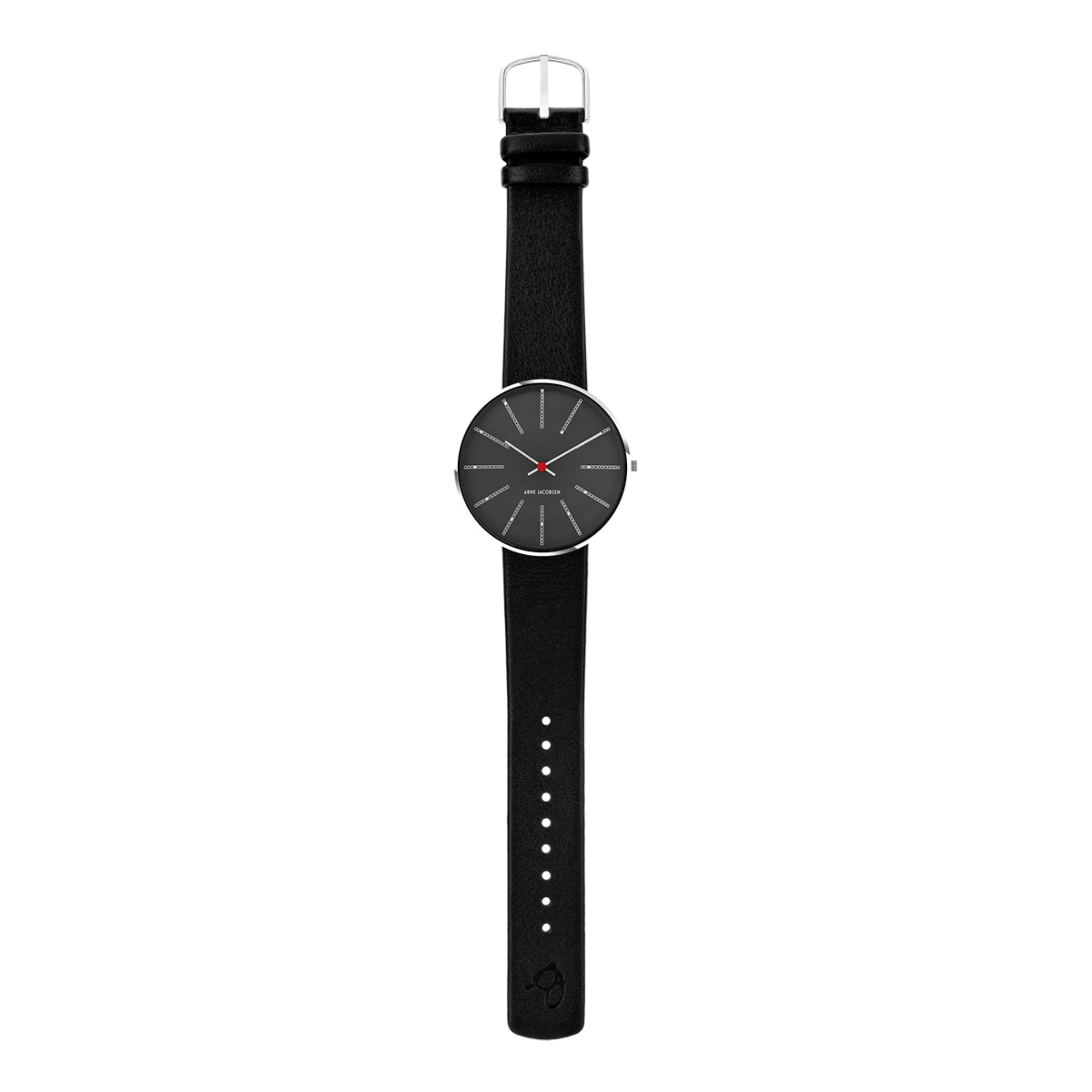 Orologio Bankers Porsgrun Grigio 40 mm da polso Arne Jacobsen Bankers con cinturino in pelle di vitello nera da 20 mm con fibbia in acciaio spazzolato.