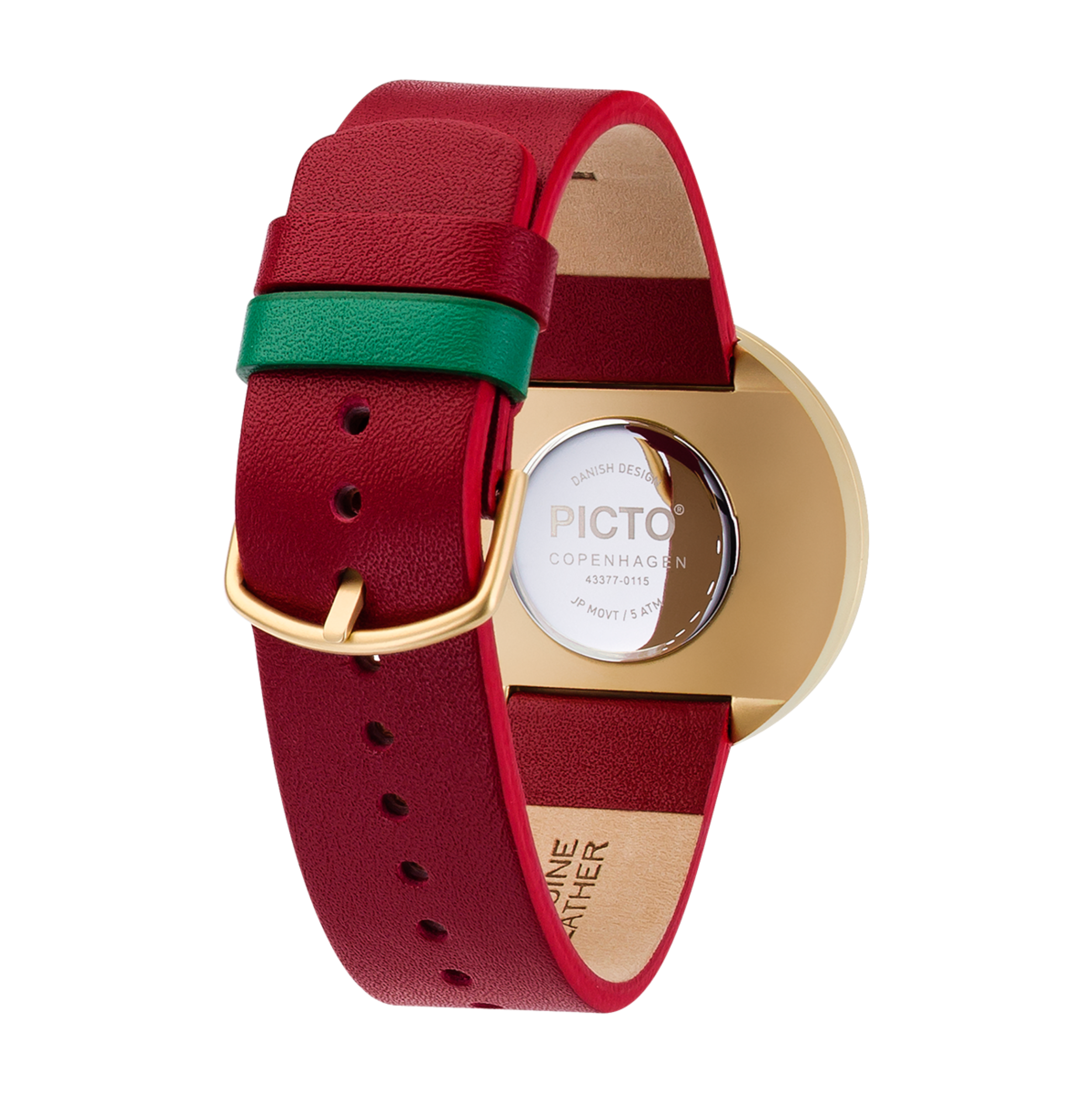 Orologio Picto da polso PICTO con quadrante 40mm girevole e cinturino in pelle rosso bordeaux con fibbia in oro opaco.