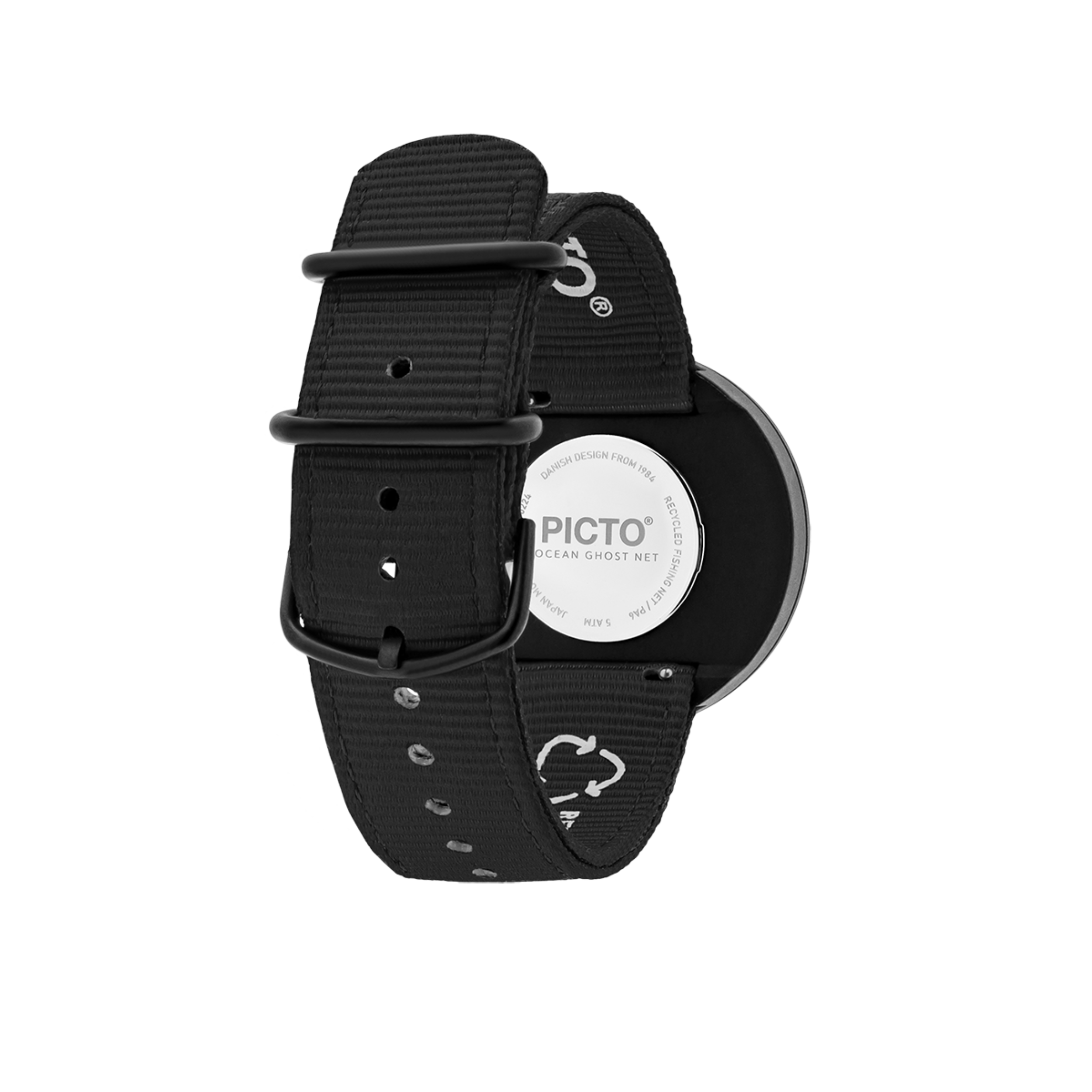 Orologio PICTO da polso Ocean Ghost Net da 40 mm con quadrante girevole e cinturino riciclato Manta Ray Black.
