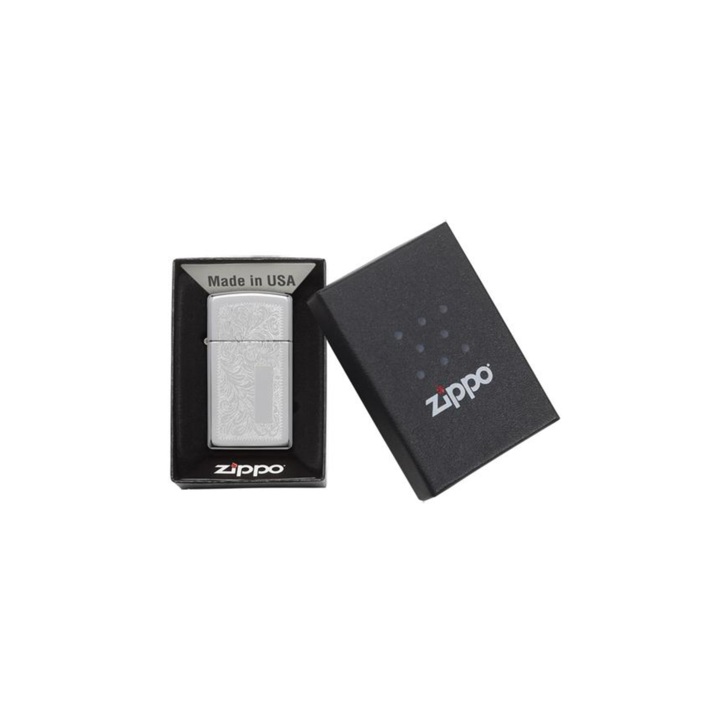 Accendino Zippo Slim Chrome Venetian in metallo a benzina - ricaricabile - antivento - decorato