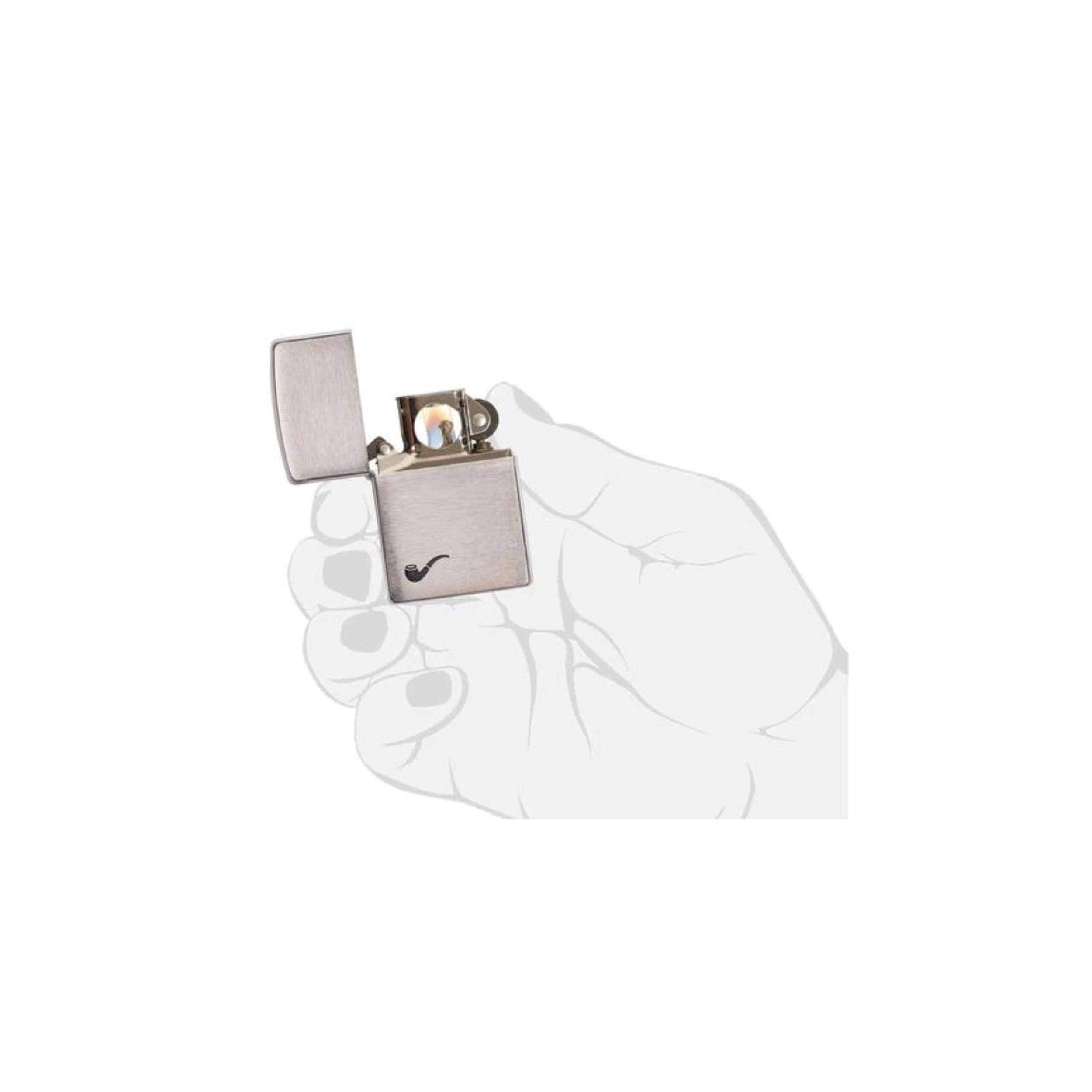 Accendino Zippo Brushed Chrome per pipa in metallo a benzina - ricaricabile - antivento - pipa