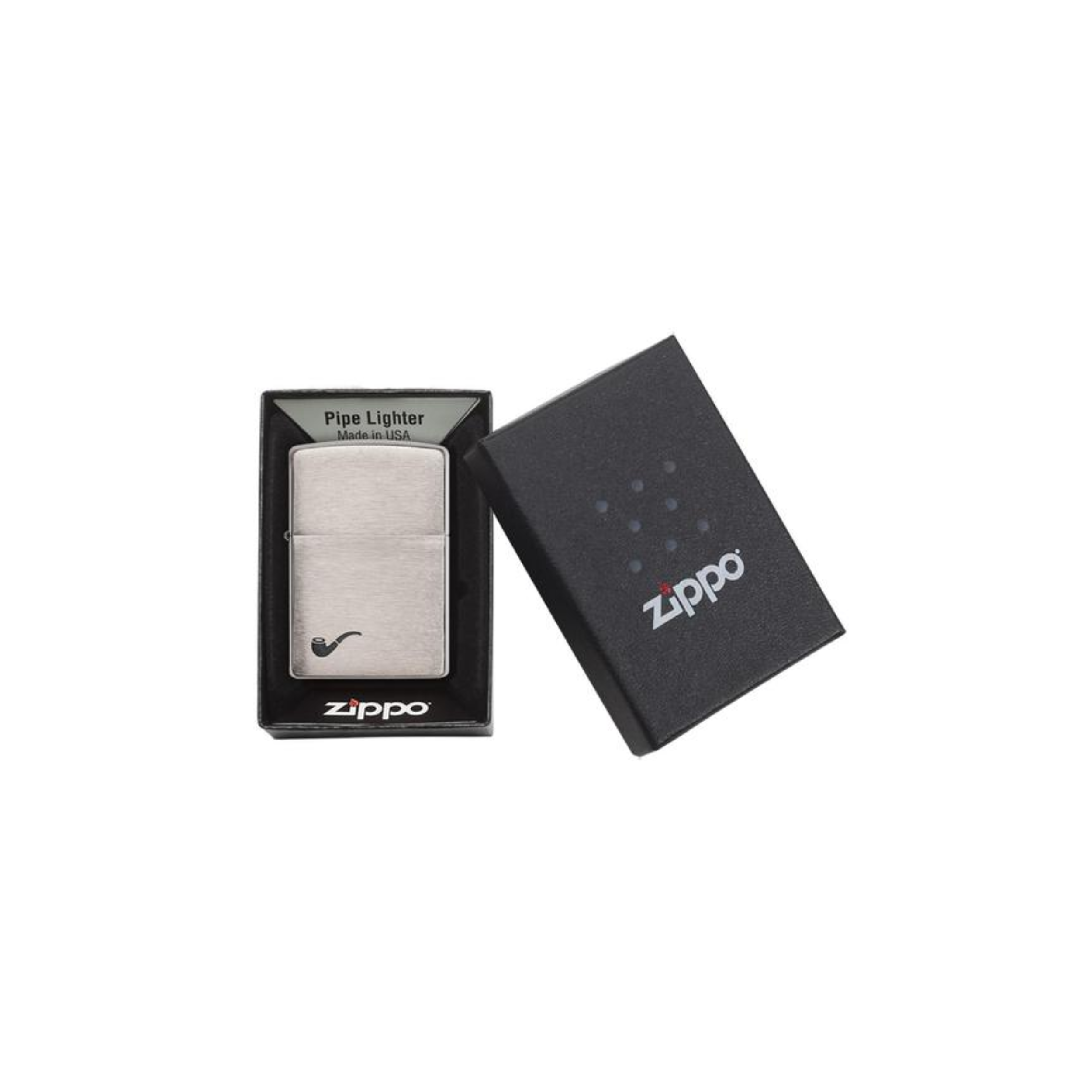 Accendino Zippo Brushed Chrome per pipa in metallo a benzina - ricaricabile - antivento - pipa