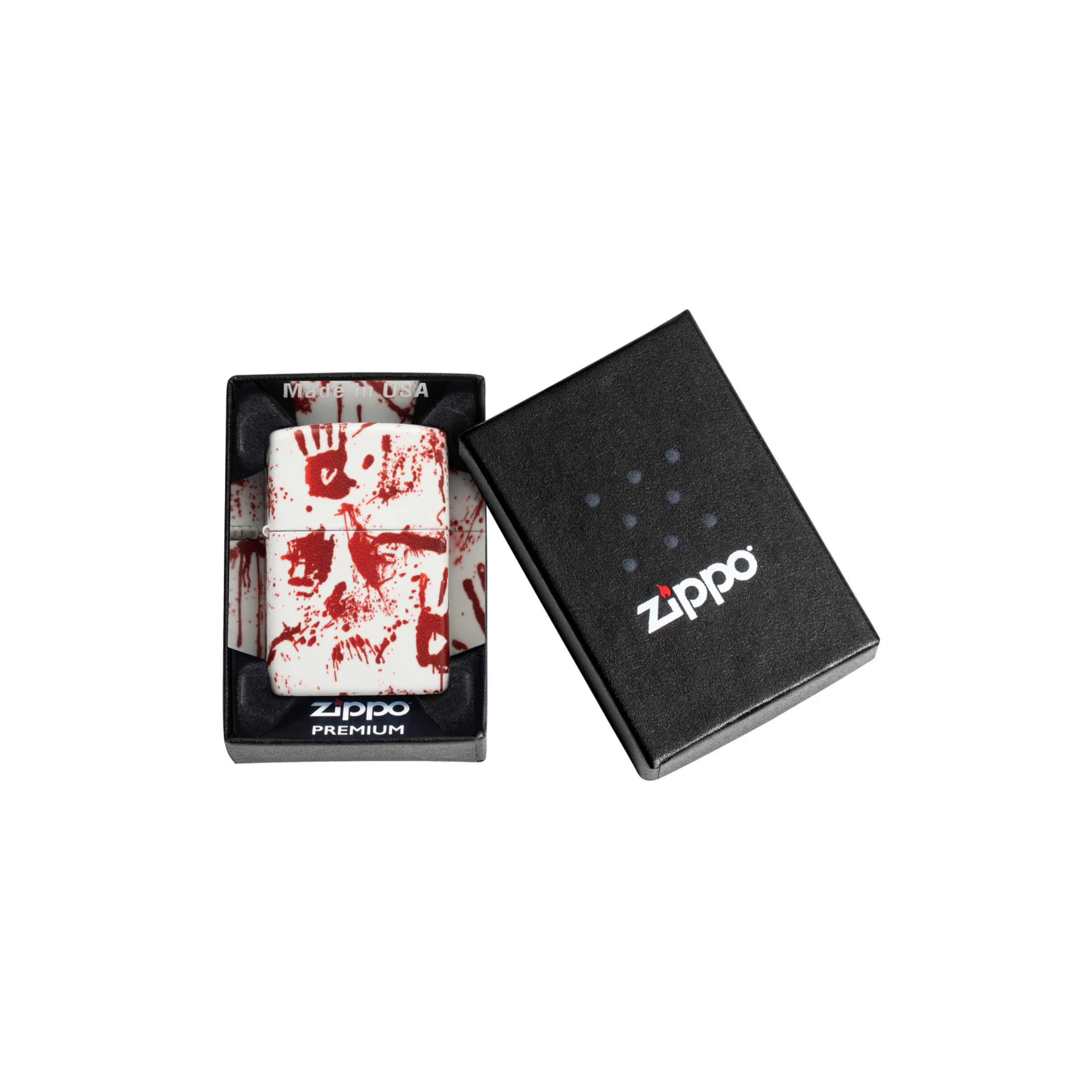 Briquet Zippo Bloody Hand en métal à essence - rechargeable - coupe-vent - mains rouges
