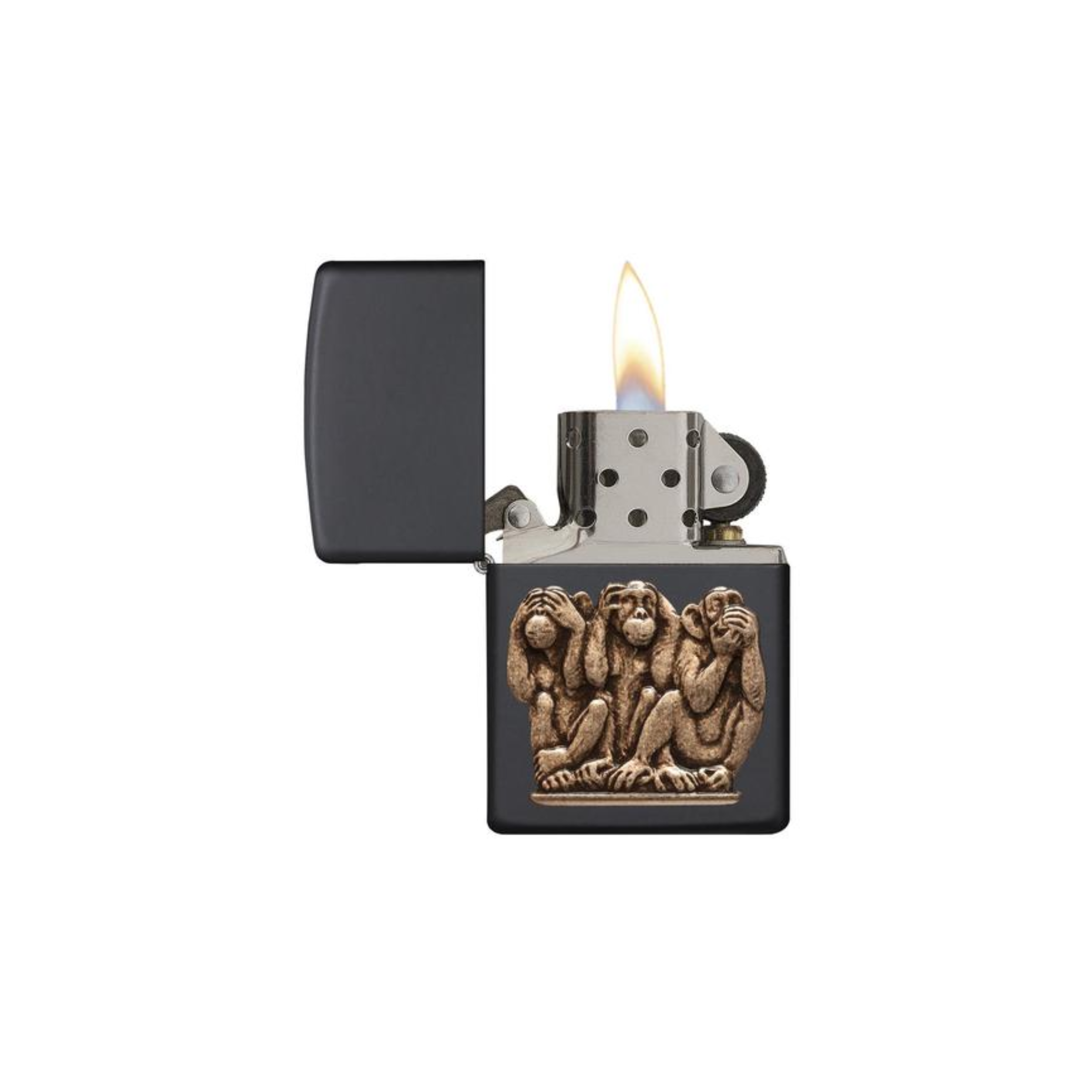 Accendino ZIppo Three Monkeys in metallo a benzina - ricaricabile - antivento - Non vedere, non sentire, non parlare
