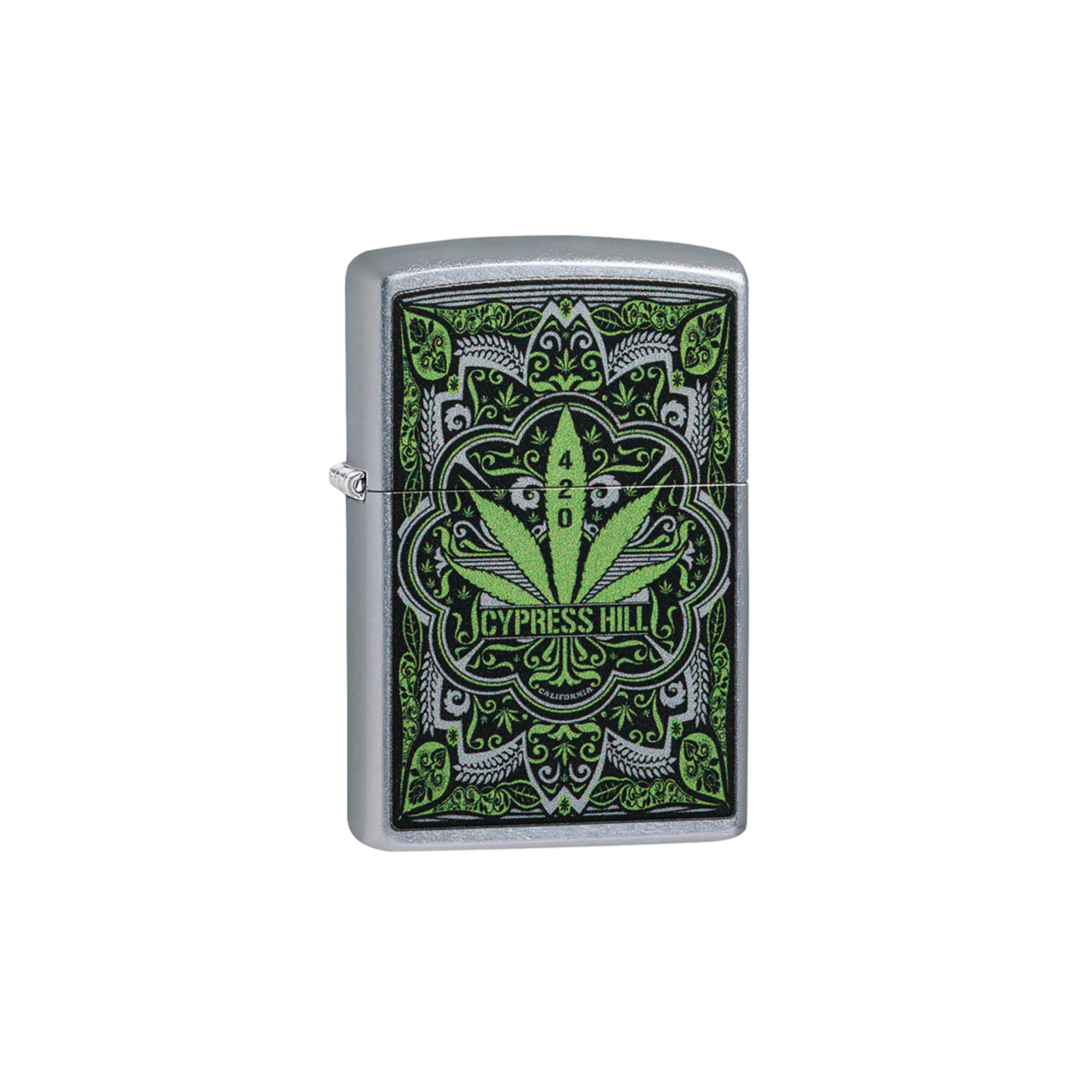 Accendino Zippo Cypress Hill Leaf in metallo a benzina - ricaricabile - antivento - foglia