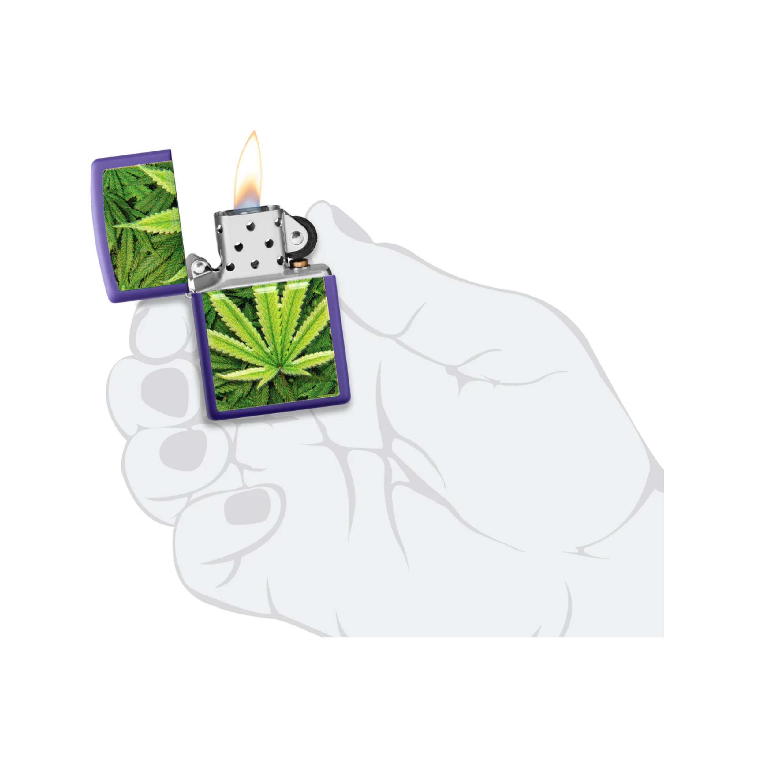 Accendino Zippo Leaf in metallo a benzina - ricaricabile - antivento - foglia cannabis