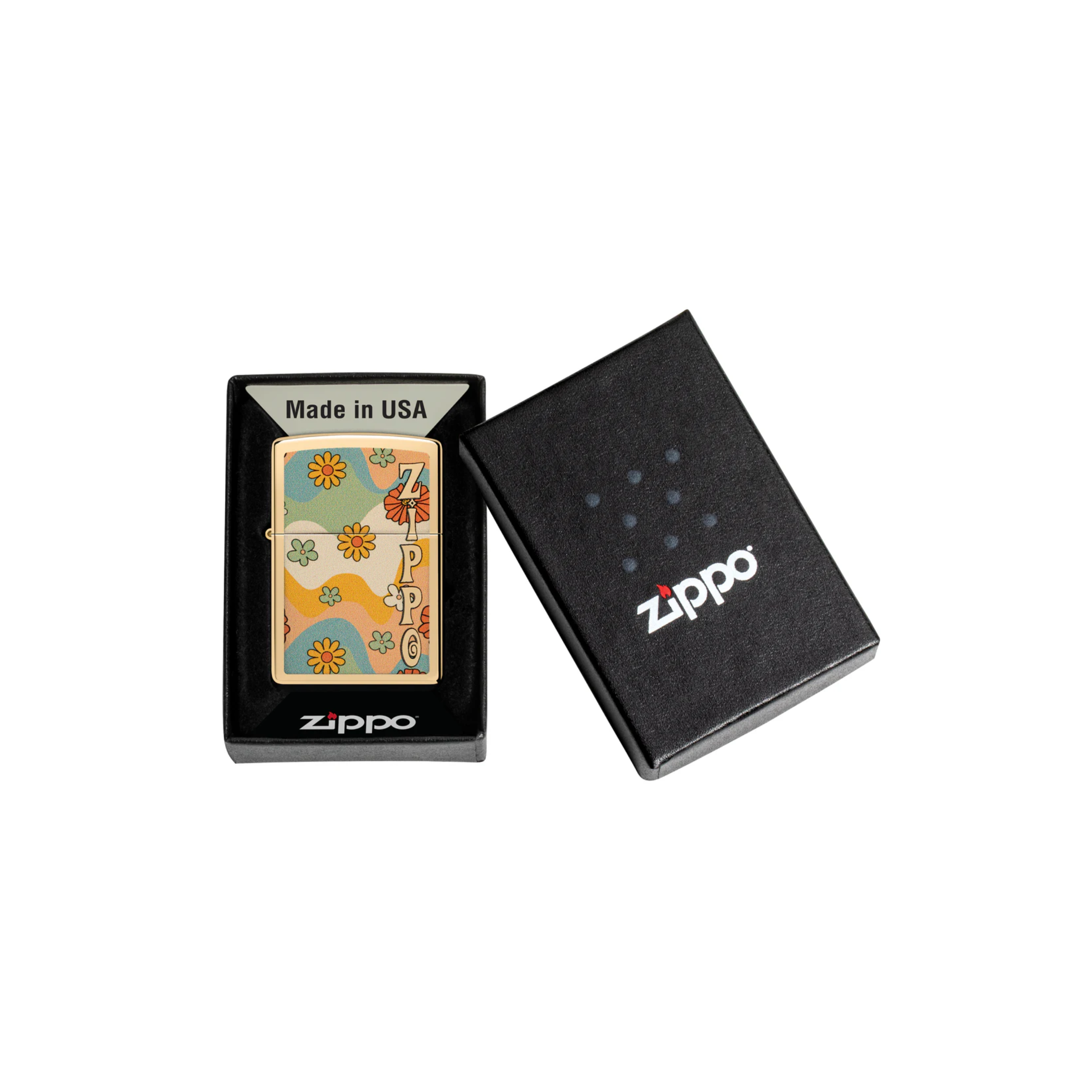 Accendino Zippo Flower Power in metallo a benzina - ricaricabile - antivento - fiori