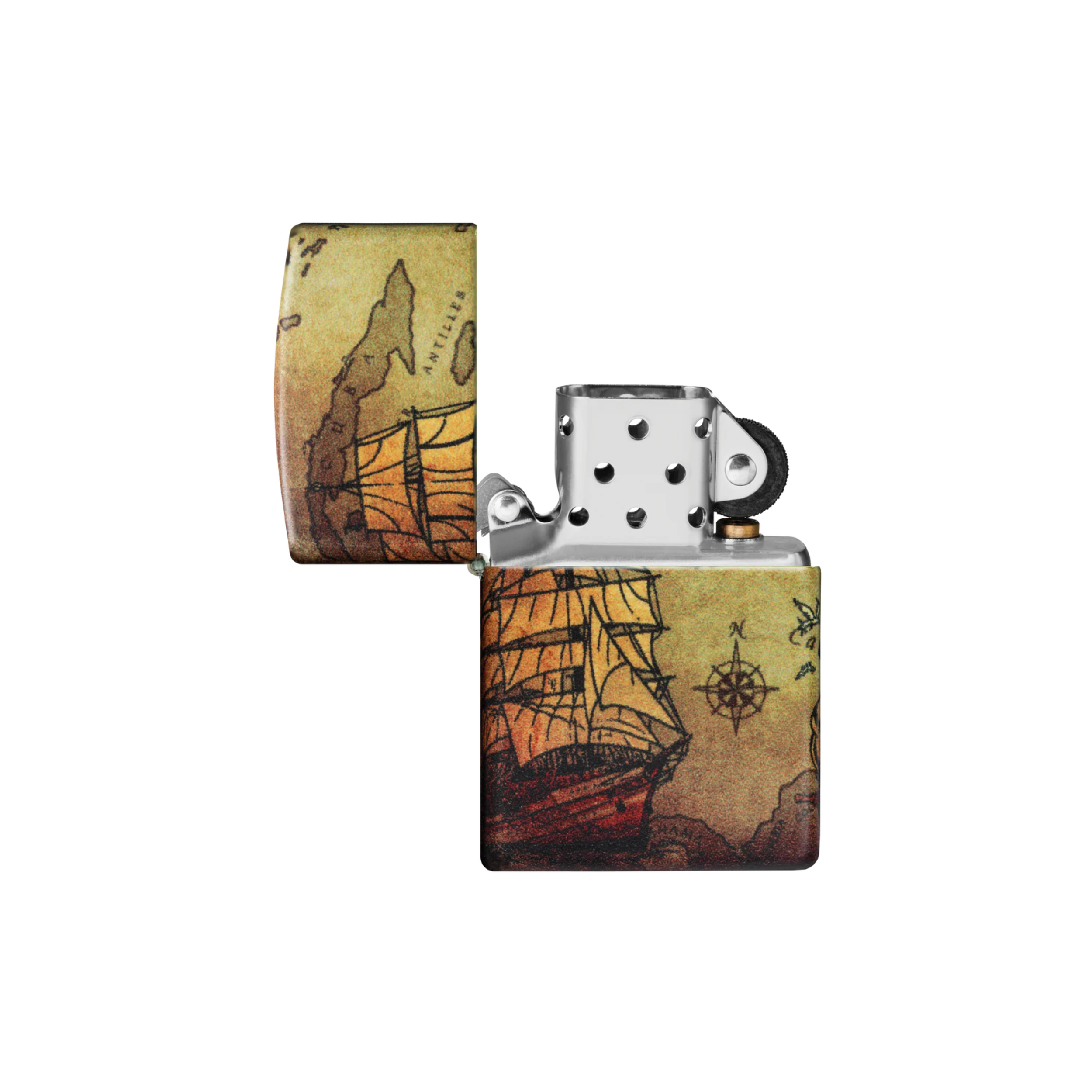 Accendino Zippo Pirate Ship Design in metallo a benzina - ricaricabile - antivento - nave pirata
