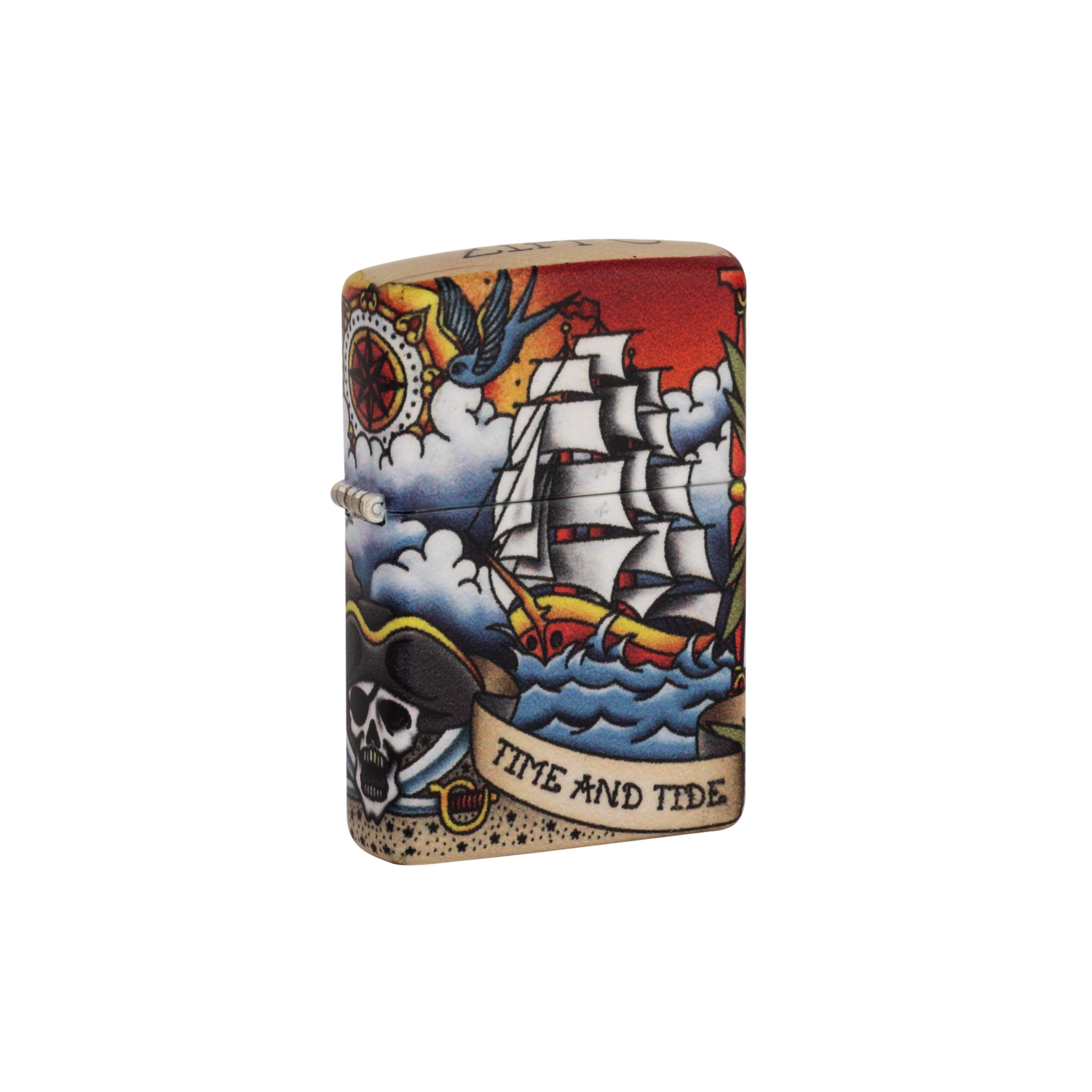 Accendino ZIppo Nautical Tattoo in metallo a benzina - ricaricabile - antivento - nave pirati