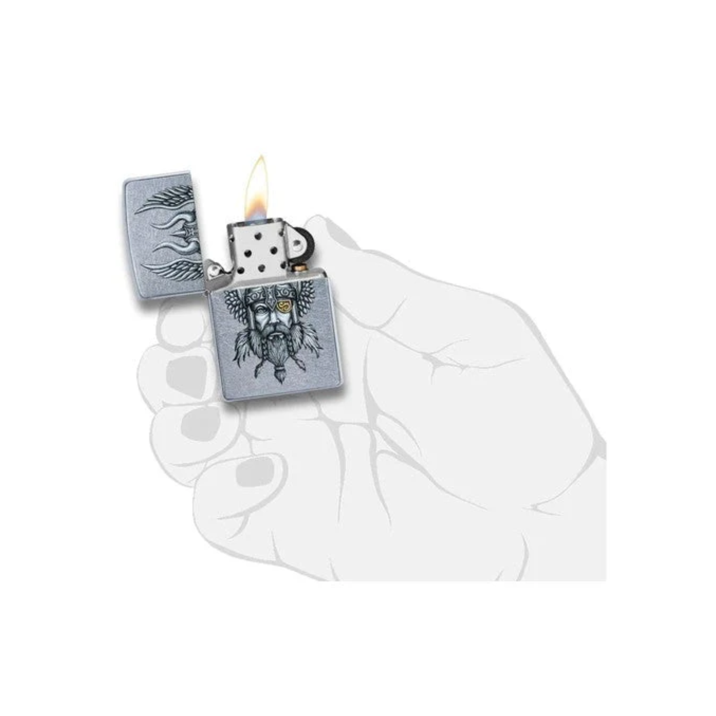 Accendino Zippo Viking Warrior Design in metallo a benzina - ricaricabile - antivento - vichingo del nord