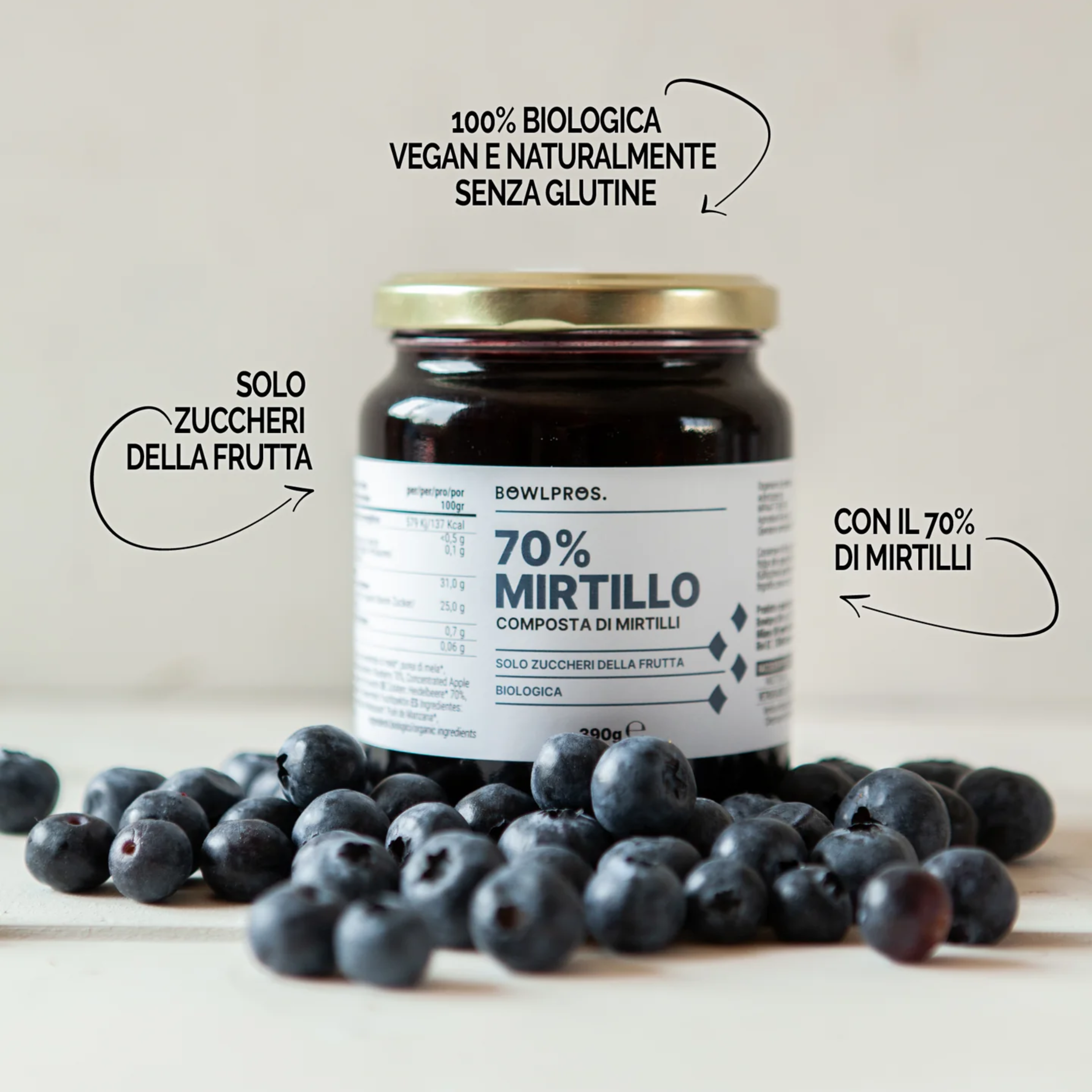 390g Composta Biologica 70% Mirtilli senza glutine