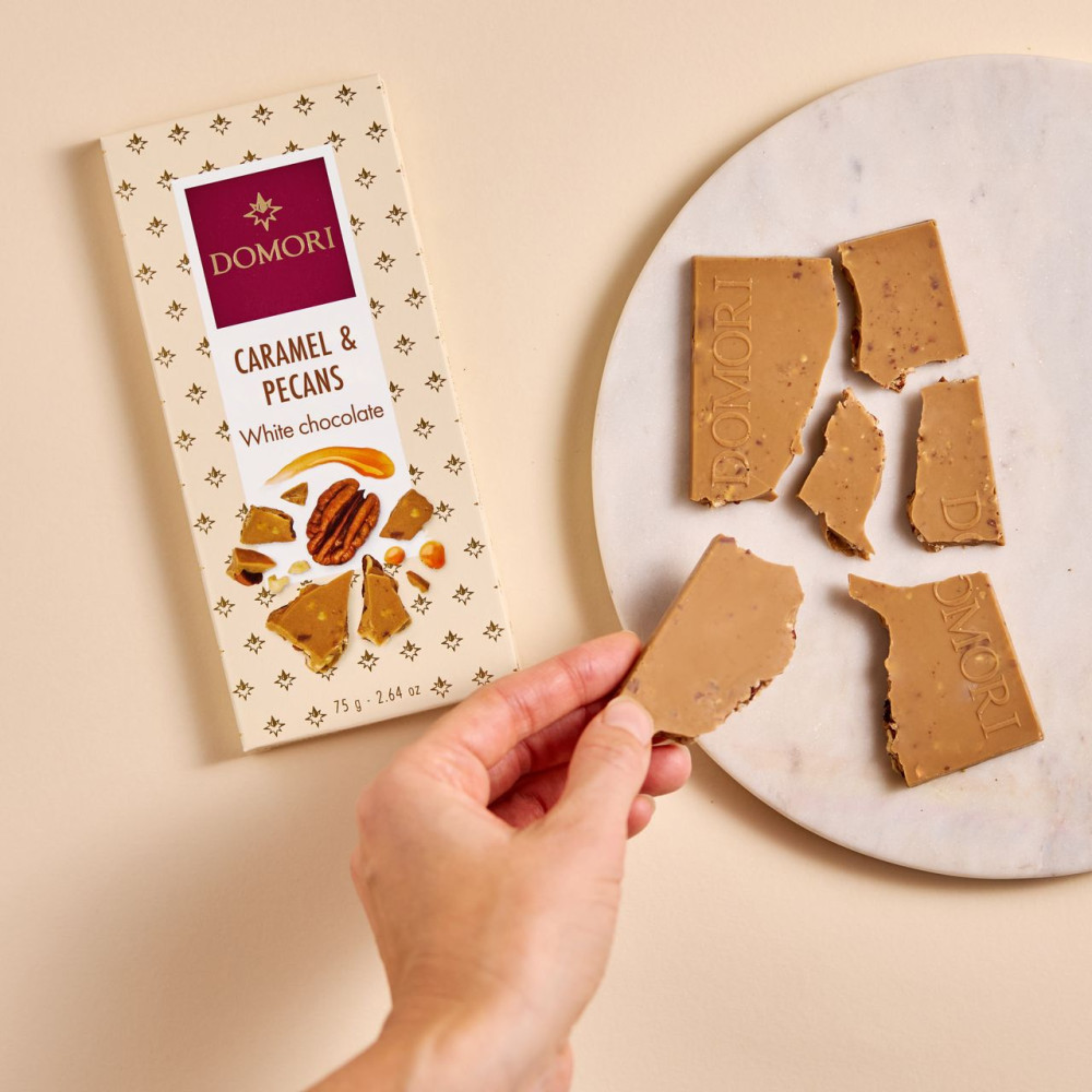 75 g Tavoletta Cioccolato Bianco, Caramello e Noci Pecan