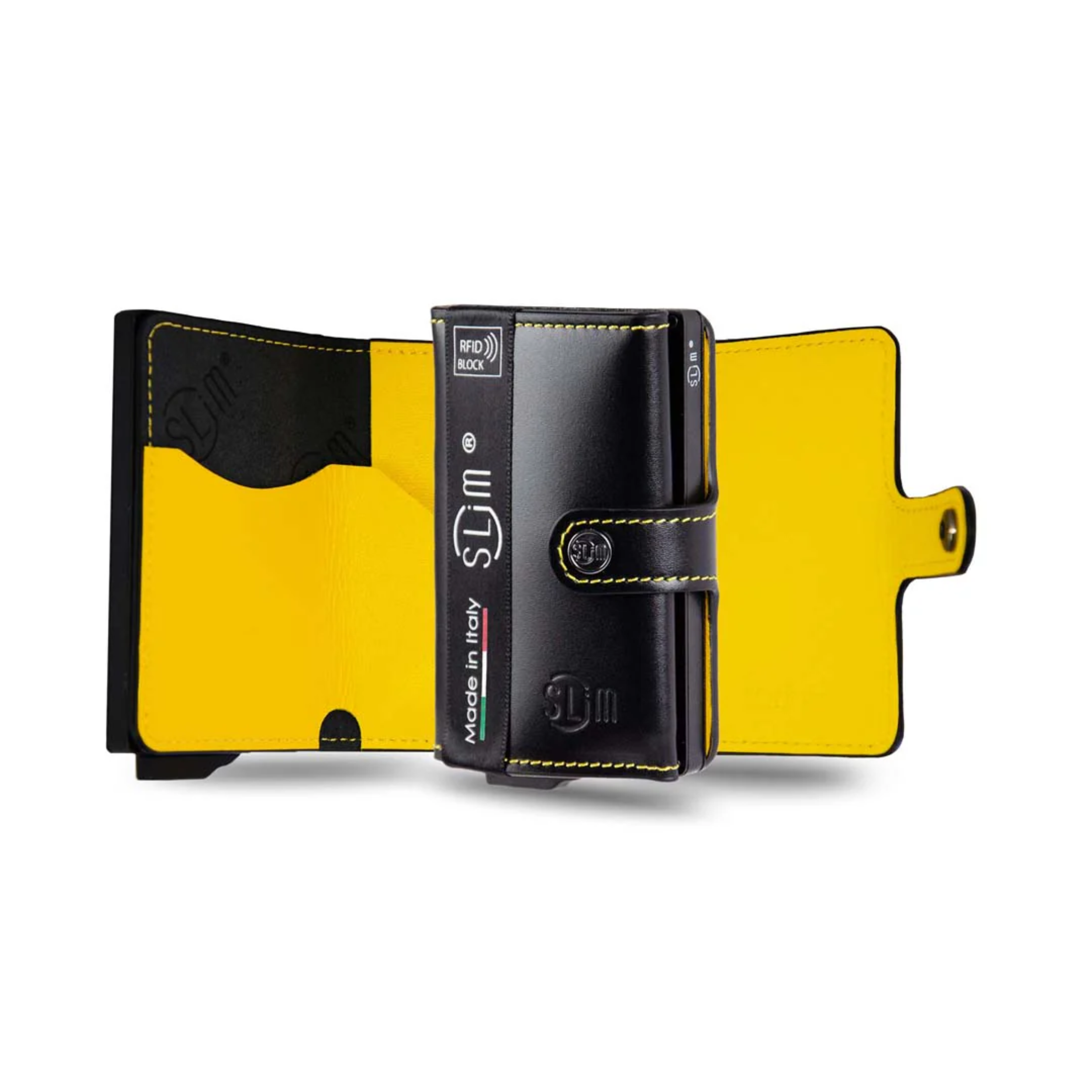 Porta Carte Vera Pelle Nero e Giallo