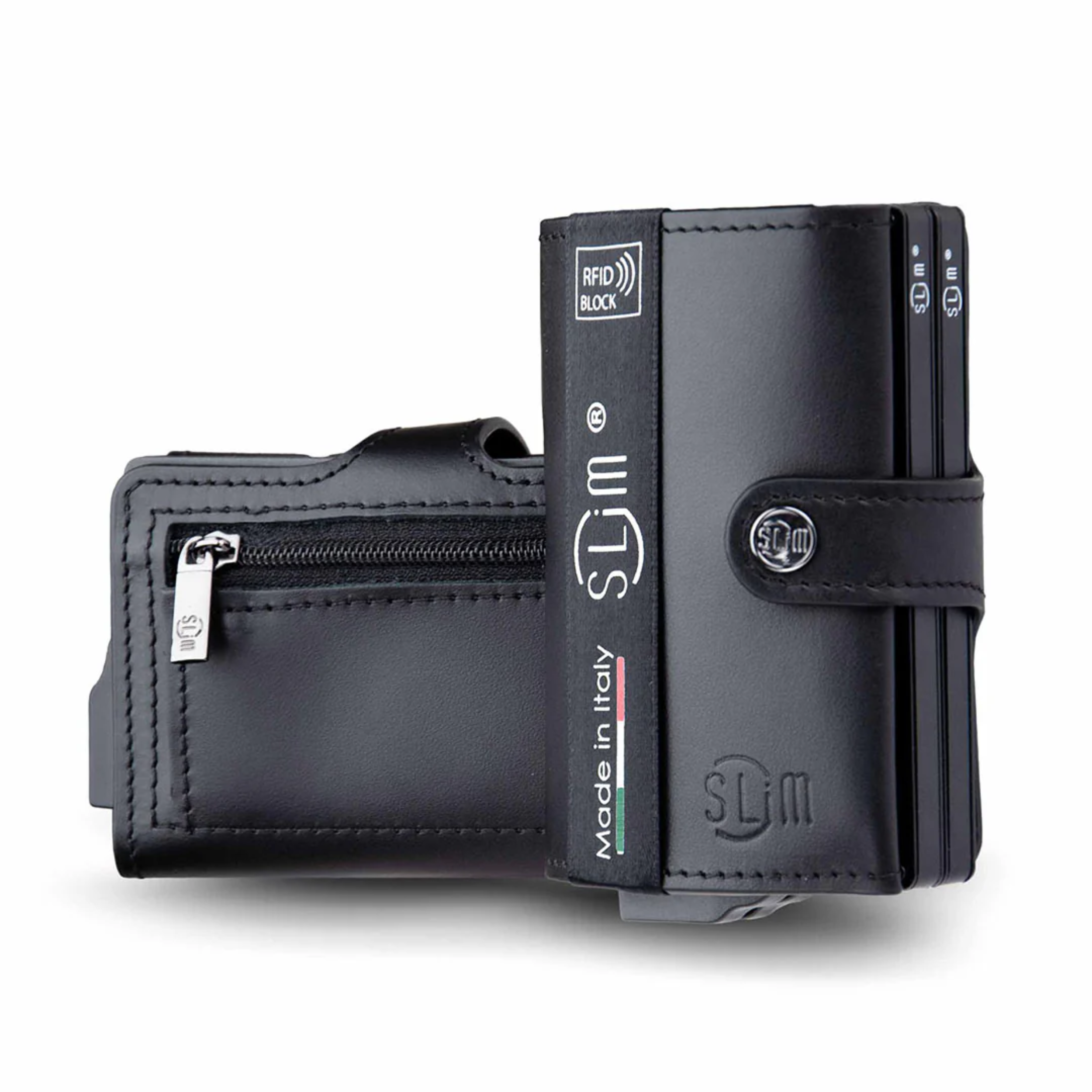 Porta Carte Vera Pelle Nero con zip Doppia cassa