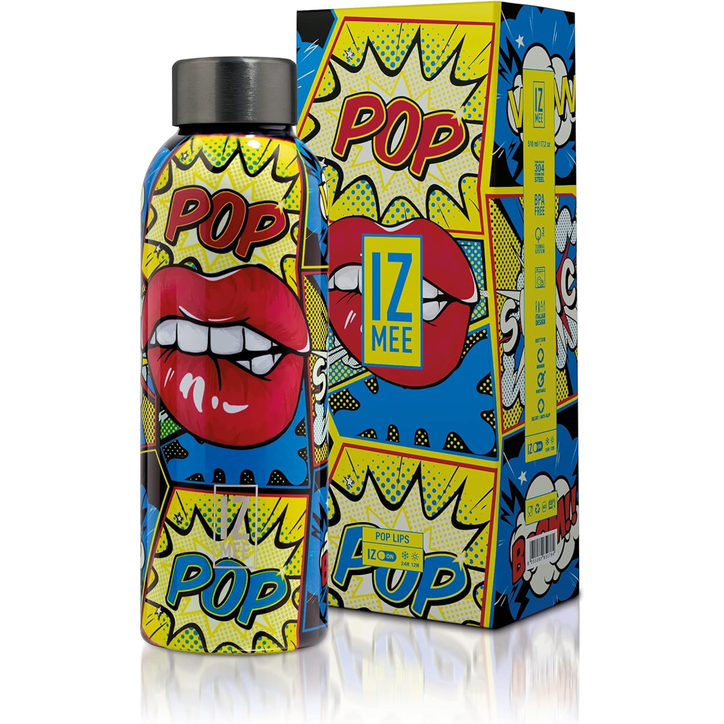 510ml Bottiglia termica Izmee in acciaio inossidabile - Pop lips - grafica