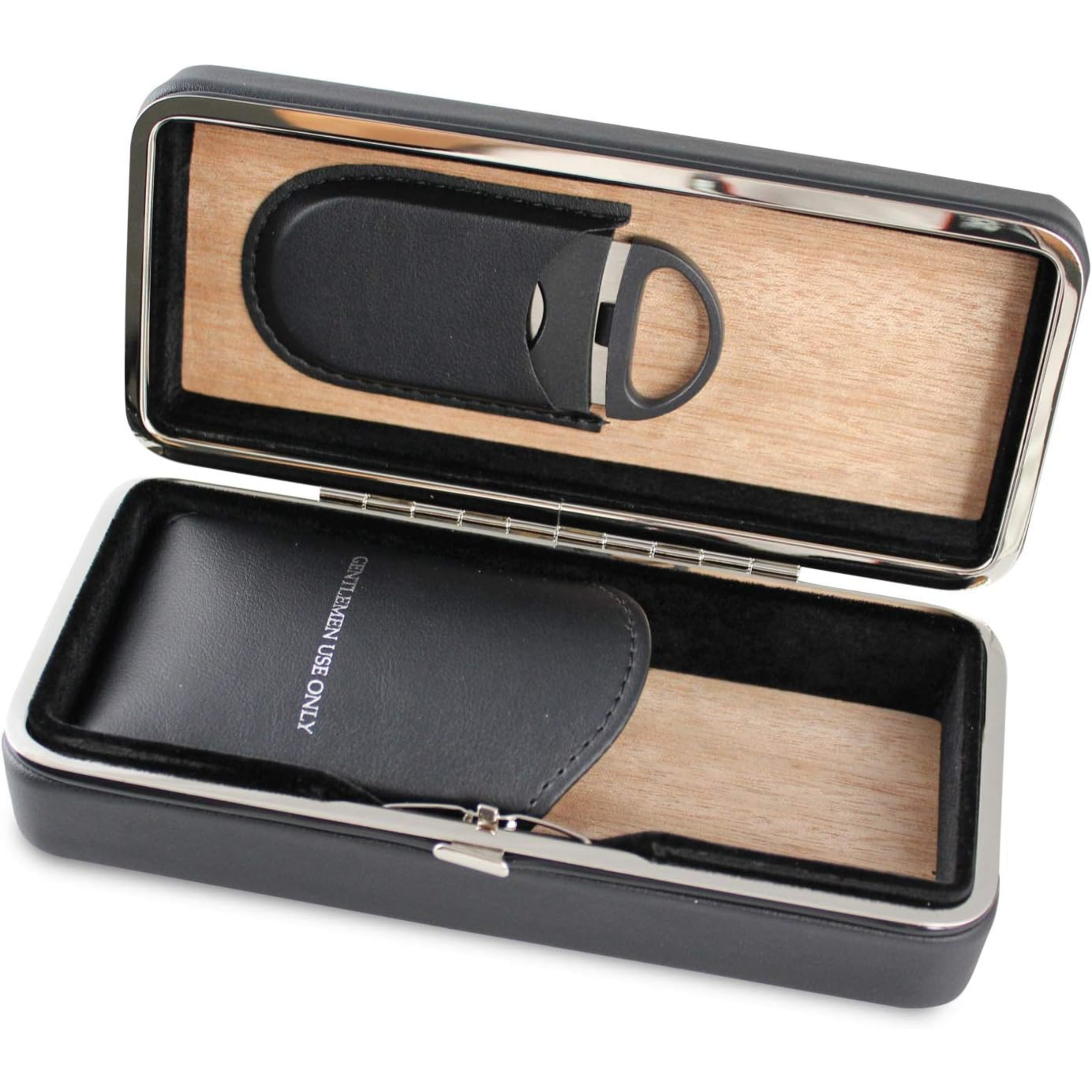 Portasigari da viaggio Egoist 3 pz in pelle nero con tagliasigari