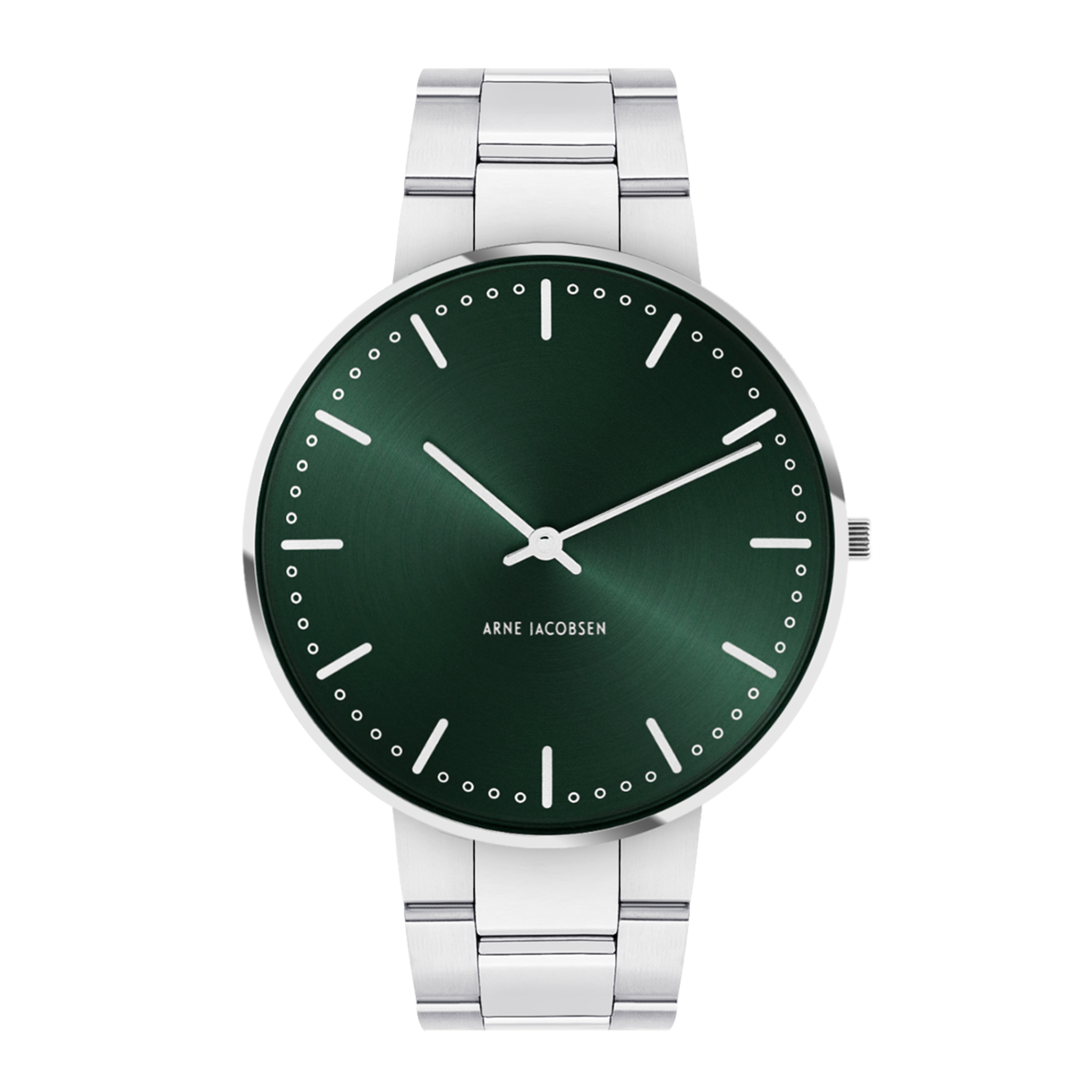 Orologio Municipio Evergreen 40 mm da polso Arne Jacobsen City con quadrante verde e bracciale in acciaio lucido/spazzolato da 20 mm