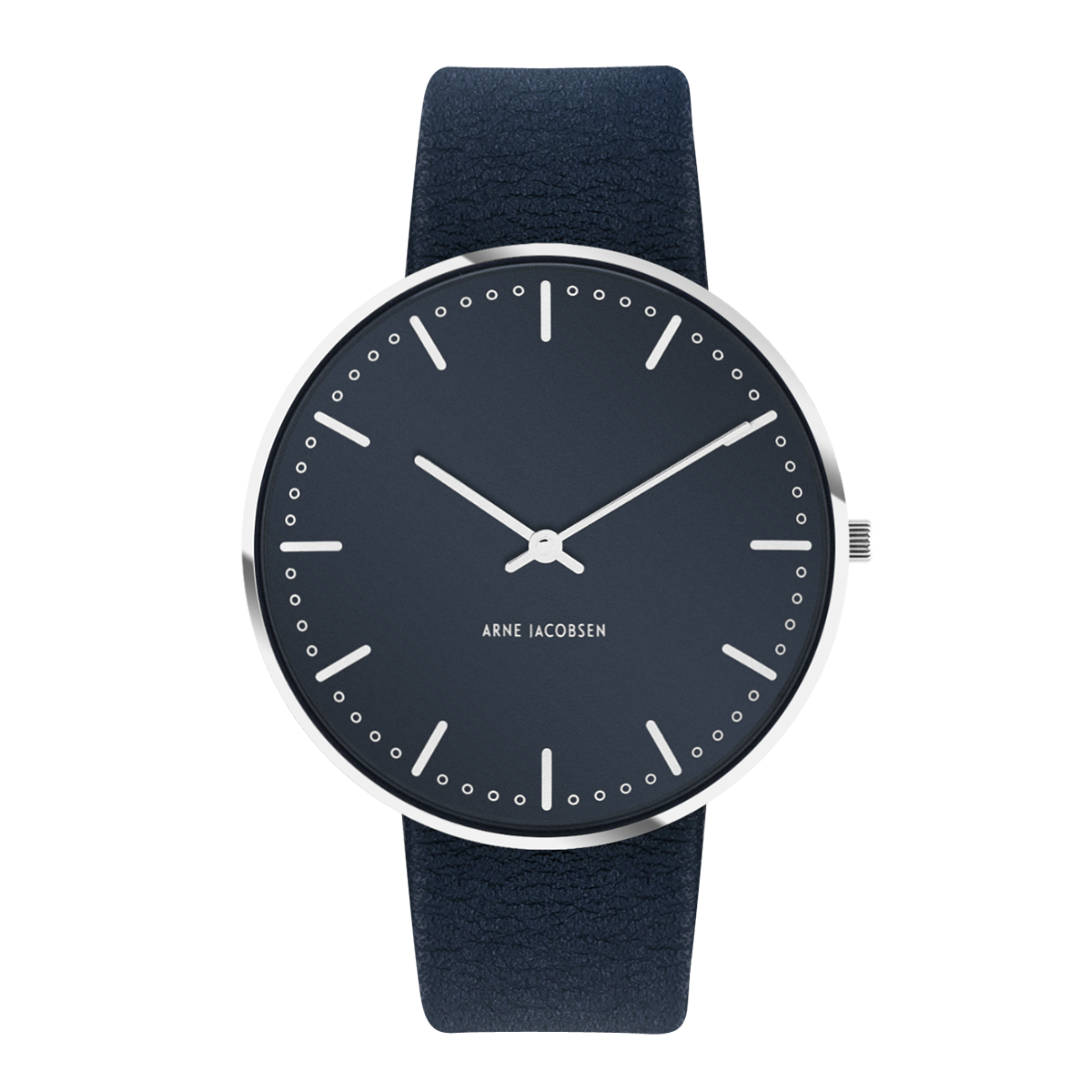 Orologio Municipio Oxford Blu 40 mm da polso Arne Jacobsen City Hall con cinturino in pelle di vitello blu oxford da 20 mm con fibbia in acciaio lucido