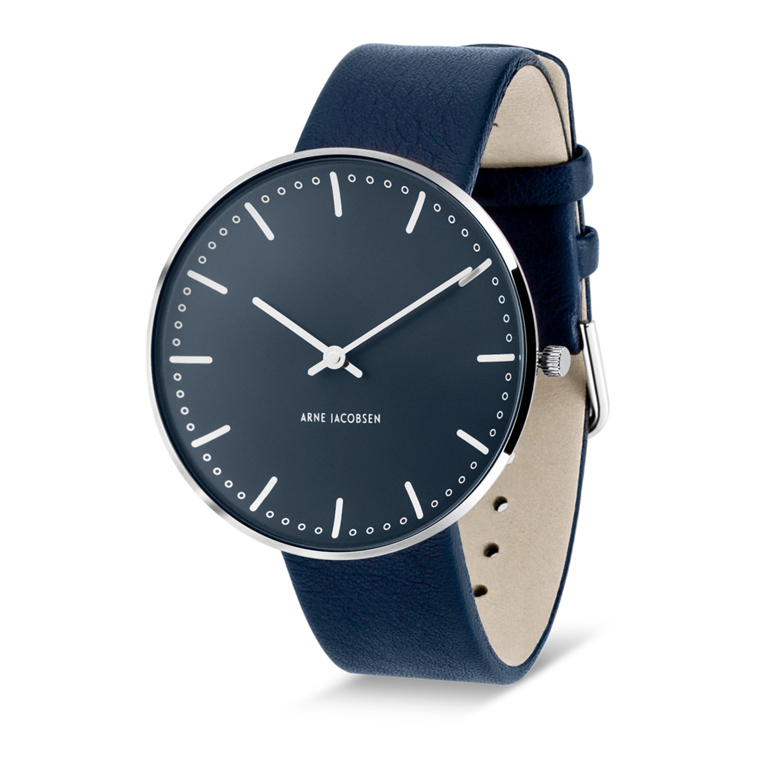 Orologio Municipio Oxford Blu 40 mm da polso Arne Jacobsen City Hall con cinturino in pelle di vitello blu oxford da 20 mm con fibbia in acciaio lucido
