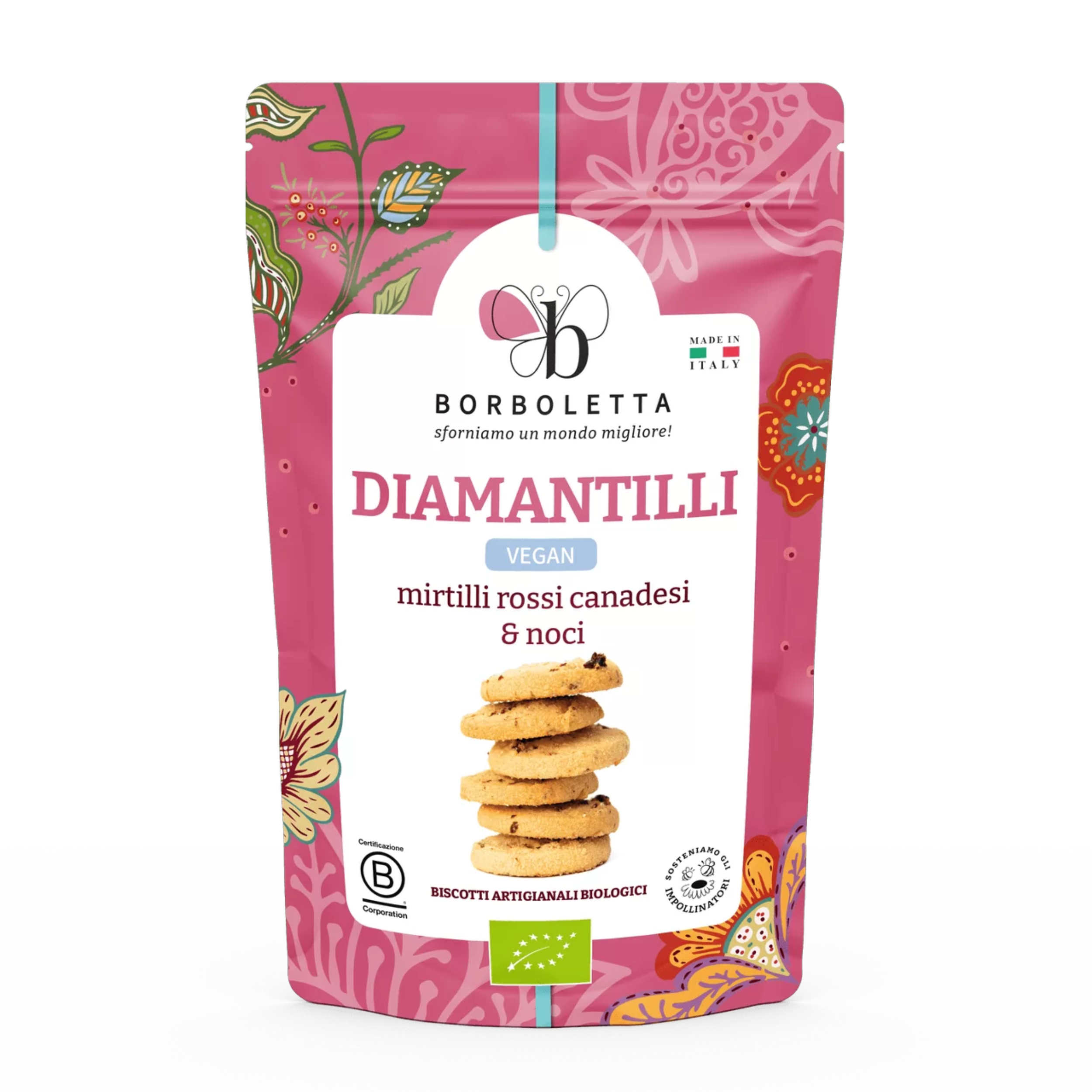 Biscotti Diamantilli – 180g Con mirtilli rossi canadesi bio e noci bio