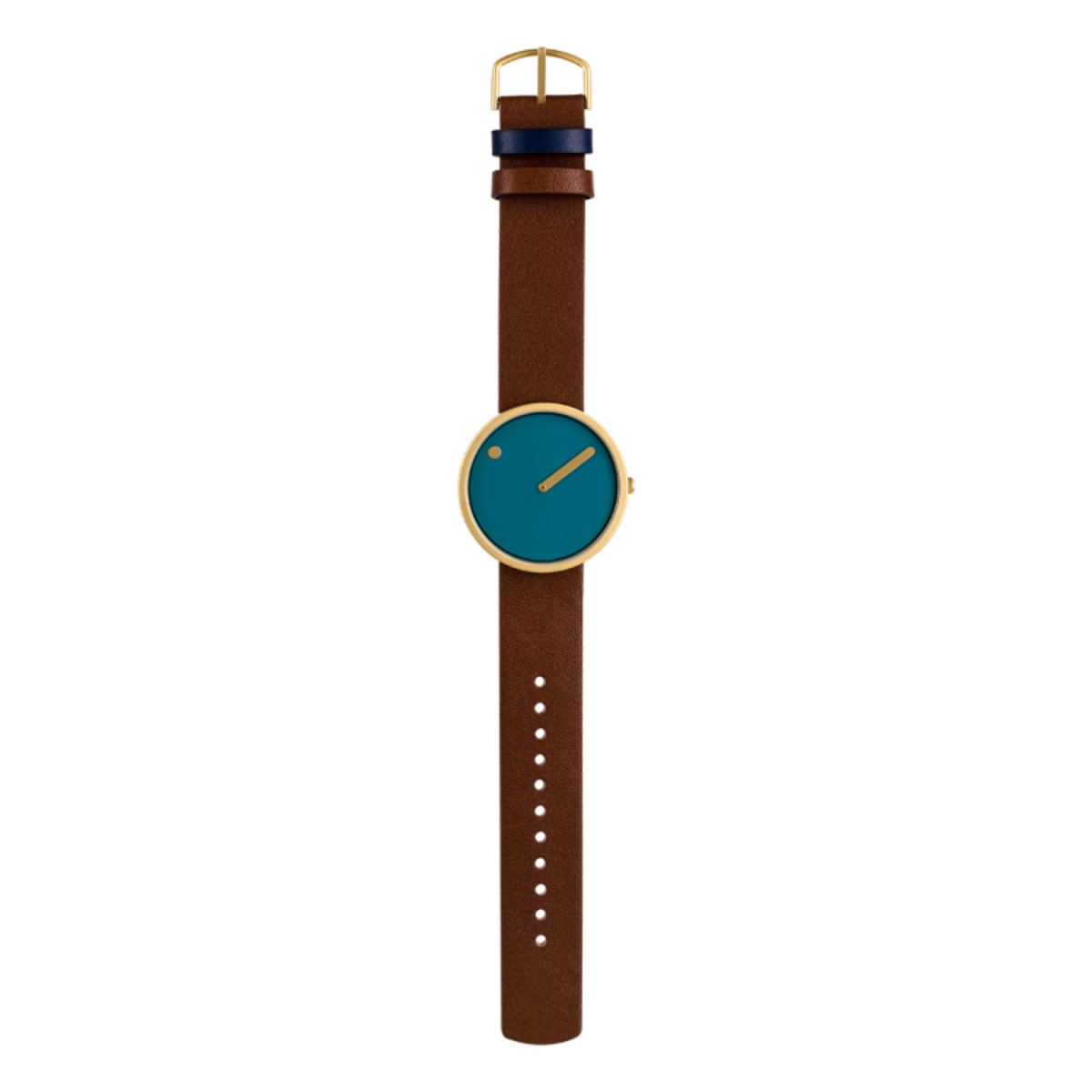 Orologio da polso PICTO con quadrante 40 mm girevole e cinturino in pelle marrone cioccolato con fibbia color oro opaco.